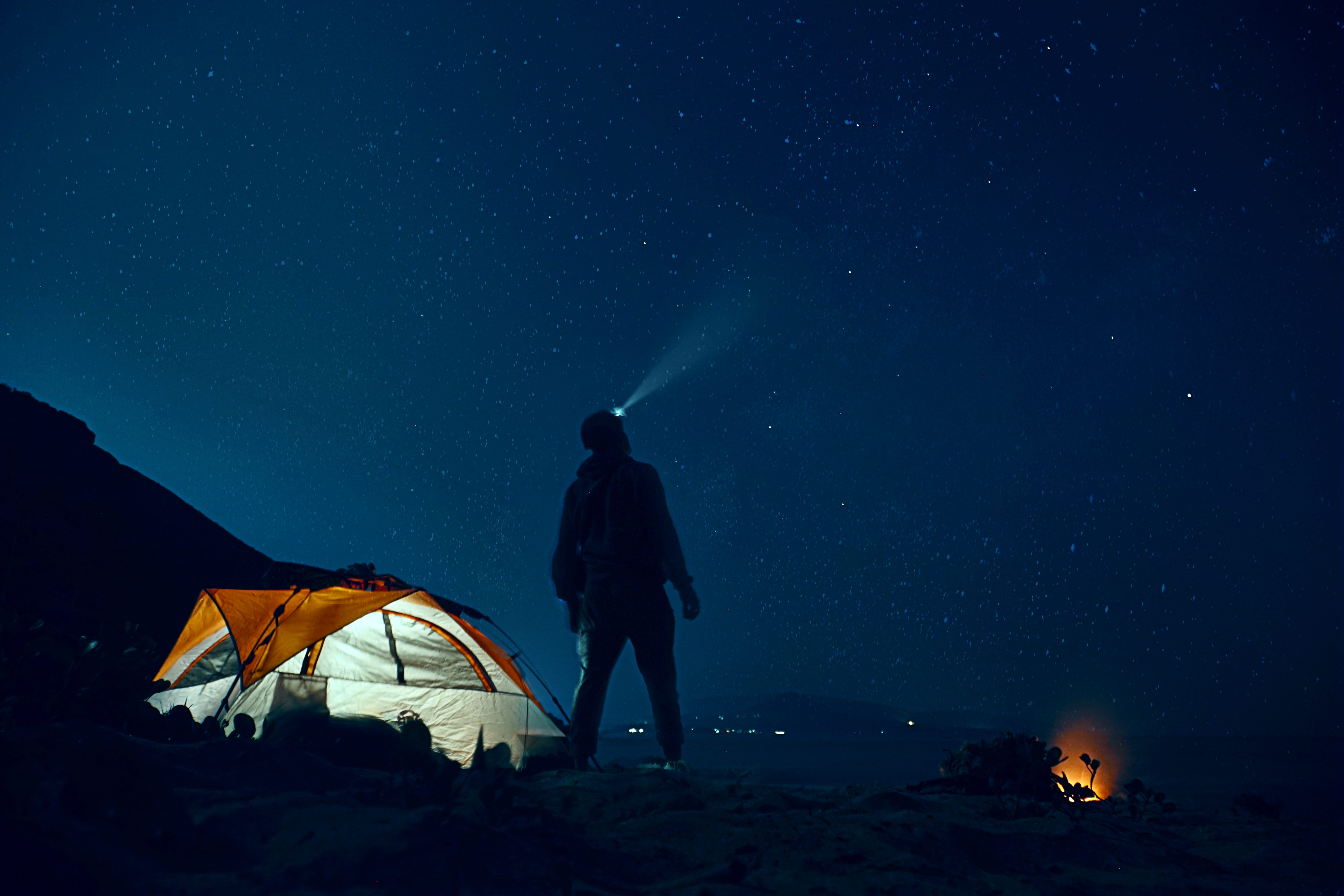 star - space, nighttime, 5K, standing, sky, milky way, space, land, wearing, leisure activity, using, cabin, outdoors, beauty in nature, astronomy, exploration, HD Wallpaper