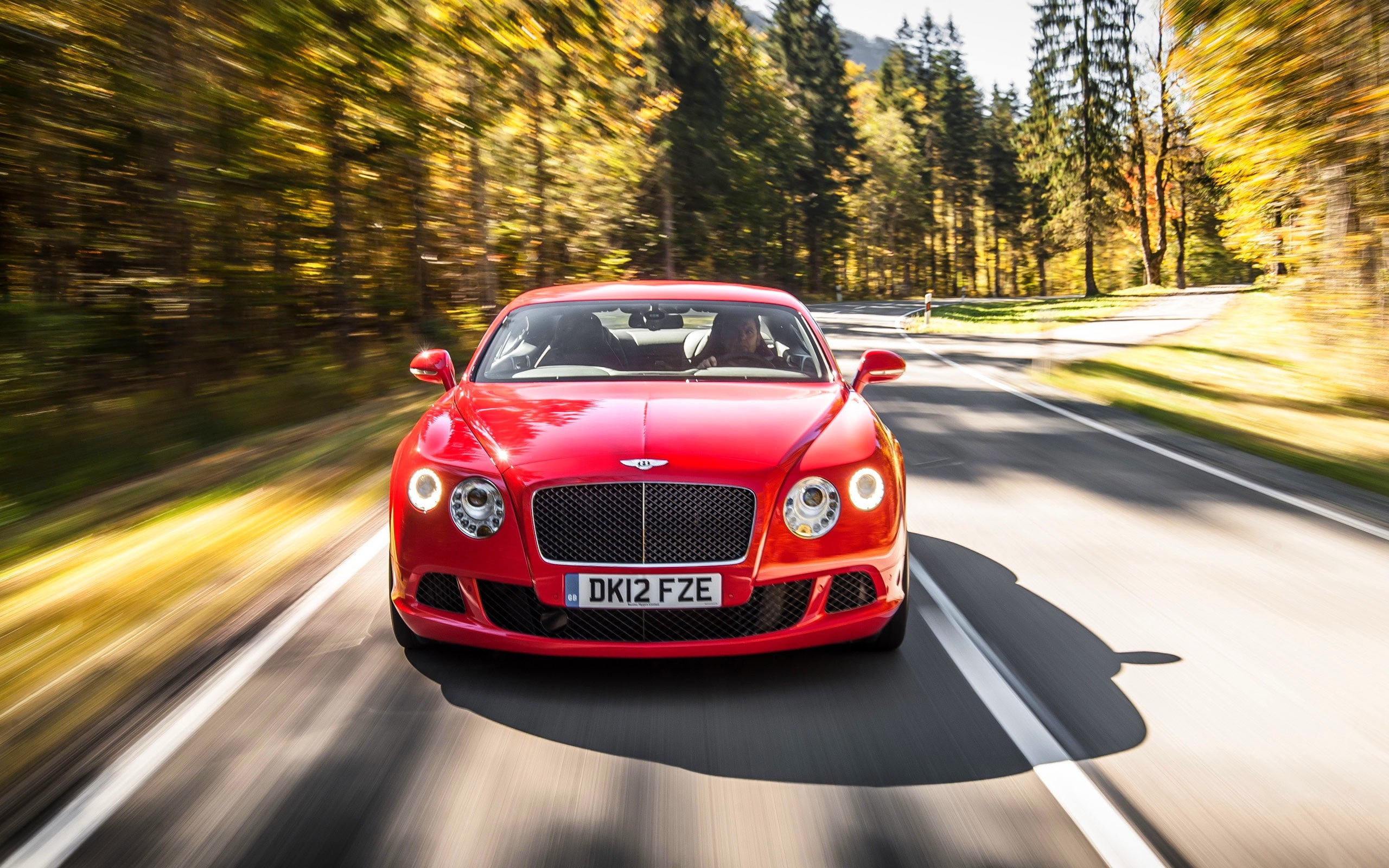Bentley, Continental, GT, car, 2K, grille, asphalt, front, Red, wood, headlamps, HD Wallpaper