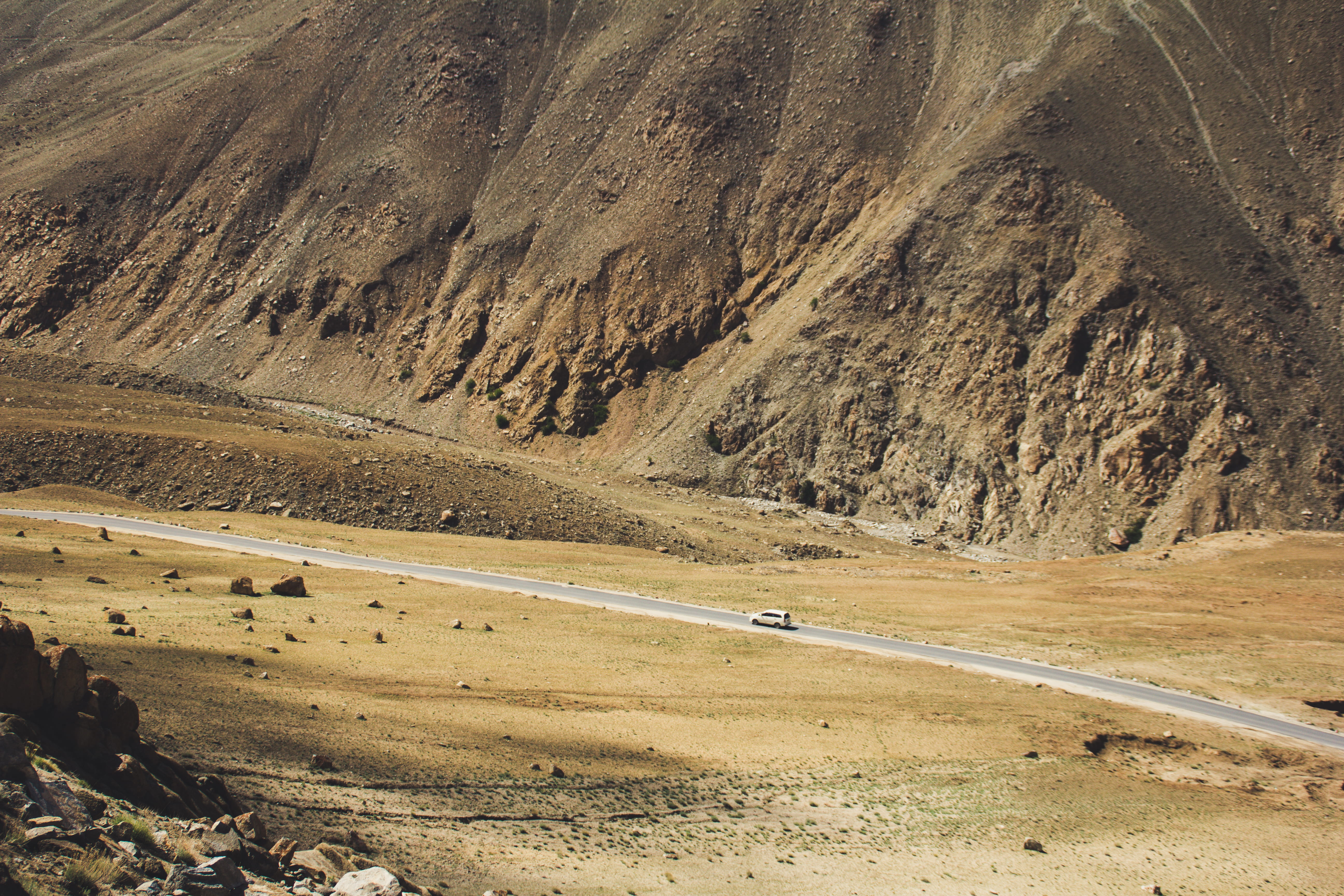 high angle view, transportation, scenics - nature, asphalt, no people, environment, gravel, 5K, stone, ladakh, earth, gray, tranquil scene, mode of transportation, HD Wallpaper