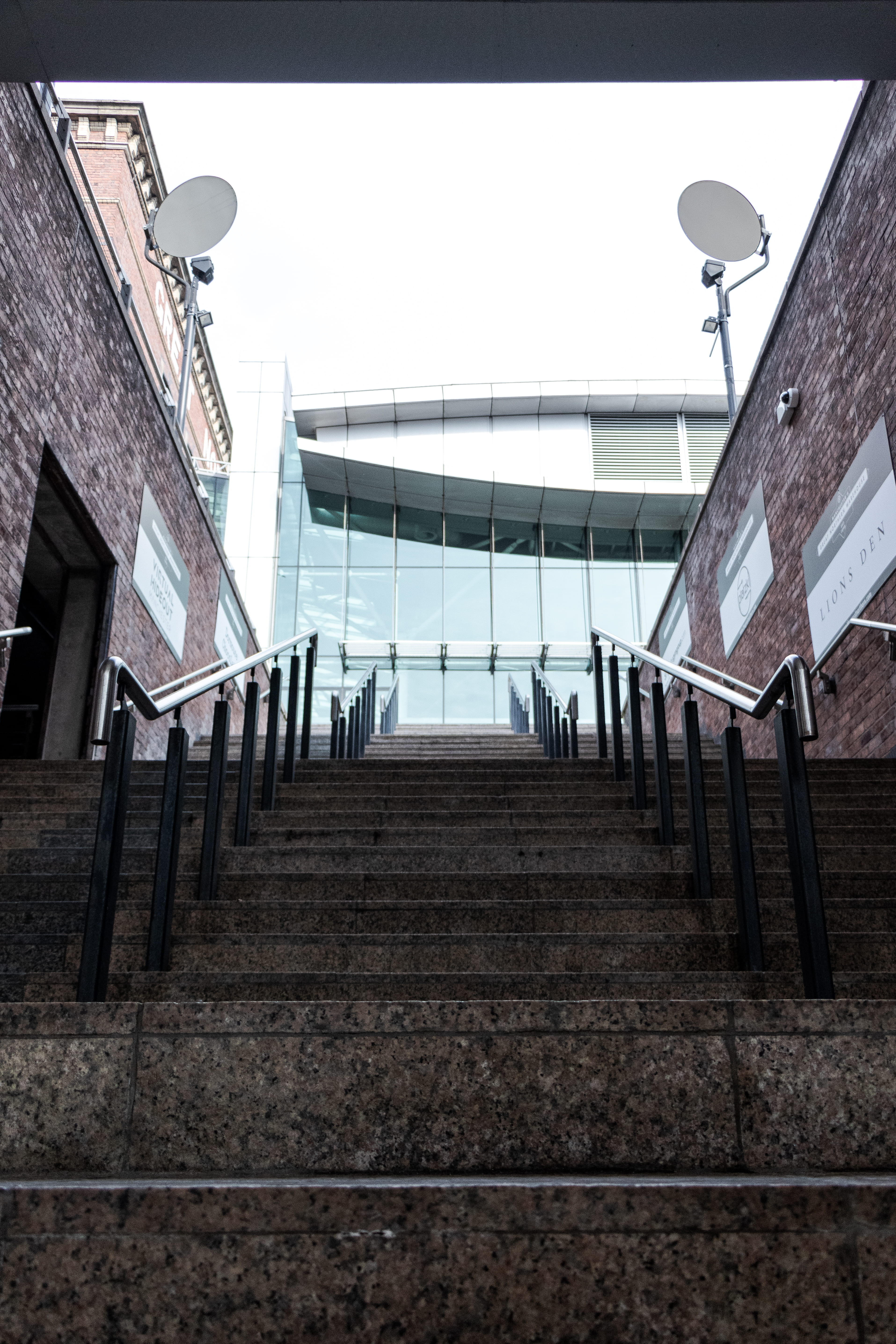 city, manchester, steps and staircases, low angle view, chromatic, chrome, the way forward, street photography, footpath, handrail, wall, absence, no people, Phone HD Wallpaper