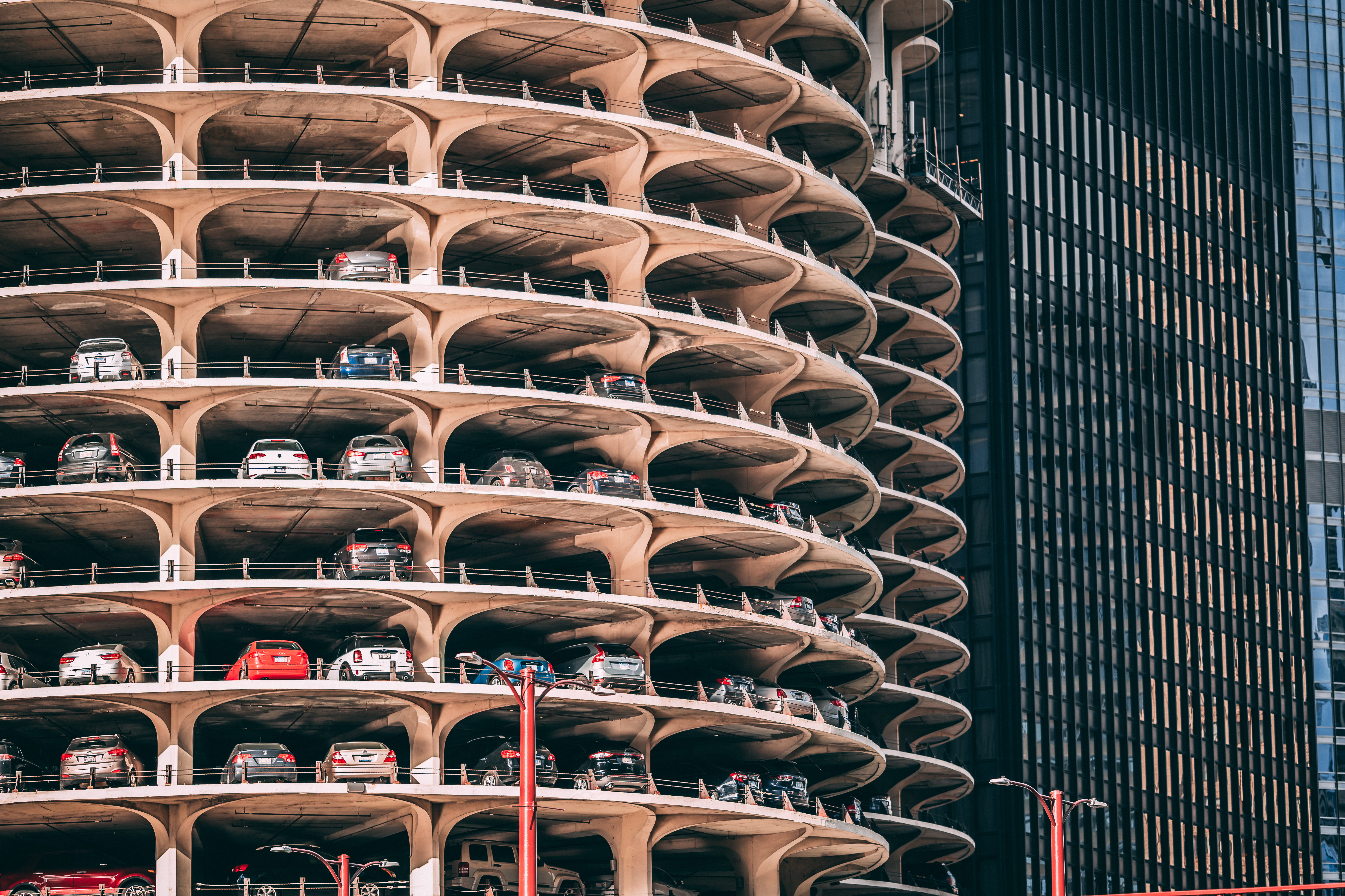 urban, vehicle, large group of objects, car, balcony, no people, side by side, built structure, backgrounds, abundance, parking, construction, planetarium, HD Wallpaper