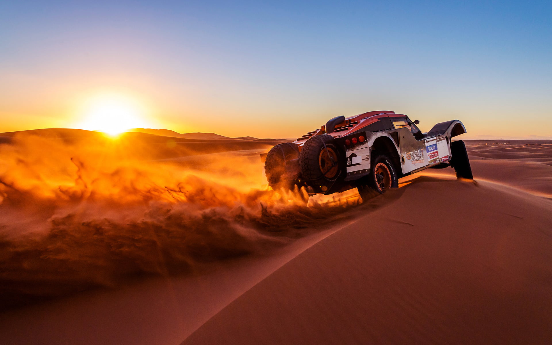 motion, land vehicle, land, driving, road, sand dune, mode of transportation, white, 1080P, car, outdoors, Sports, sky, road trip, Auto Racing, speed, HD Wallpaper