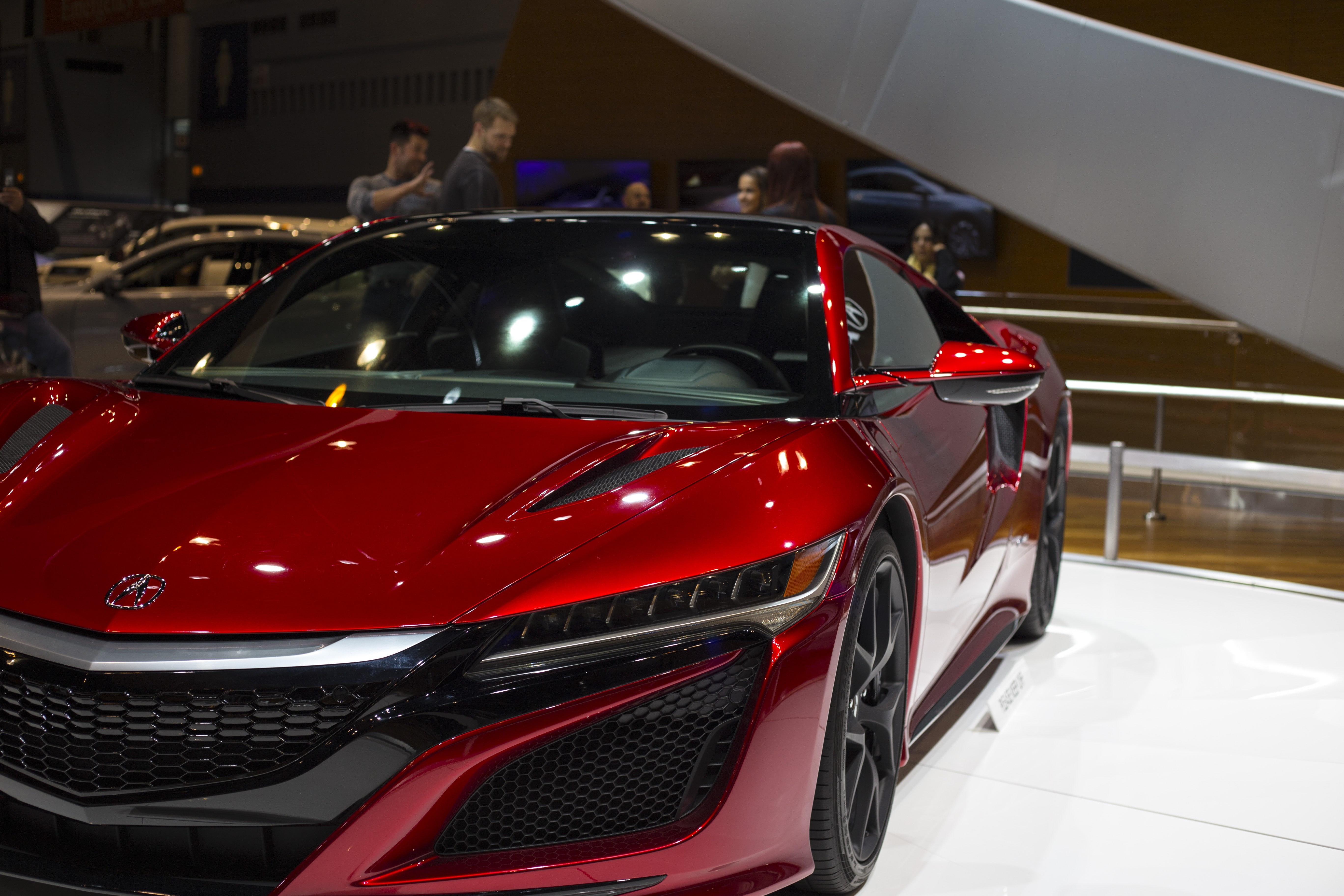 car, incidental people, indoors, day, motor vehicle, red, sports car, mode of transportation, headlight, wealth, shiny, stationary, land vehicle, showroom, HD Wallpaper