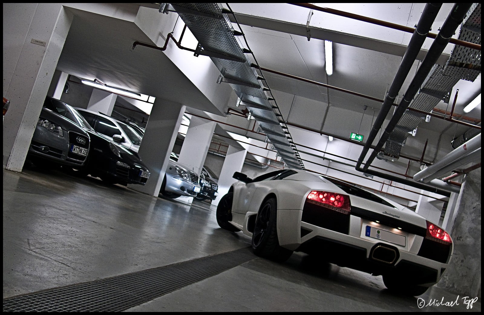 white cars, motor vehicle, built structure, no people, indoors, parking lot, travel, transportation, Lamborghini, mode of transportation, vehicle, day, HD Wallpaper
