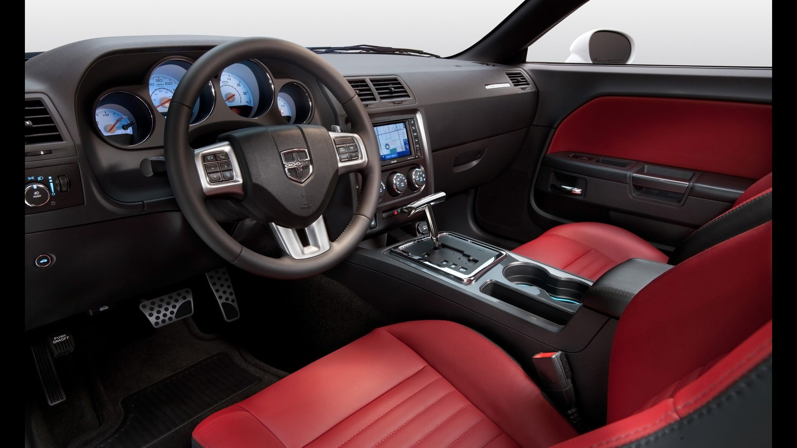 Dodge, technology, travel, Dodge Challenger, mode of transportation, motor vehicle, control panel, gearshift, no people, vehicle seat, steering wheel, car interior, HD Wallpaper