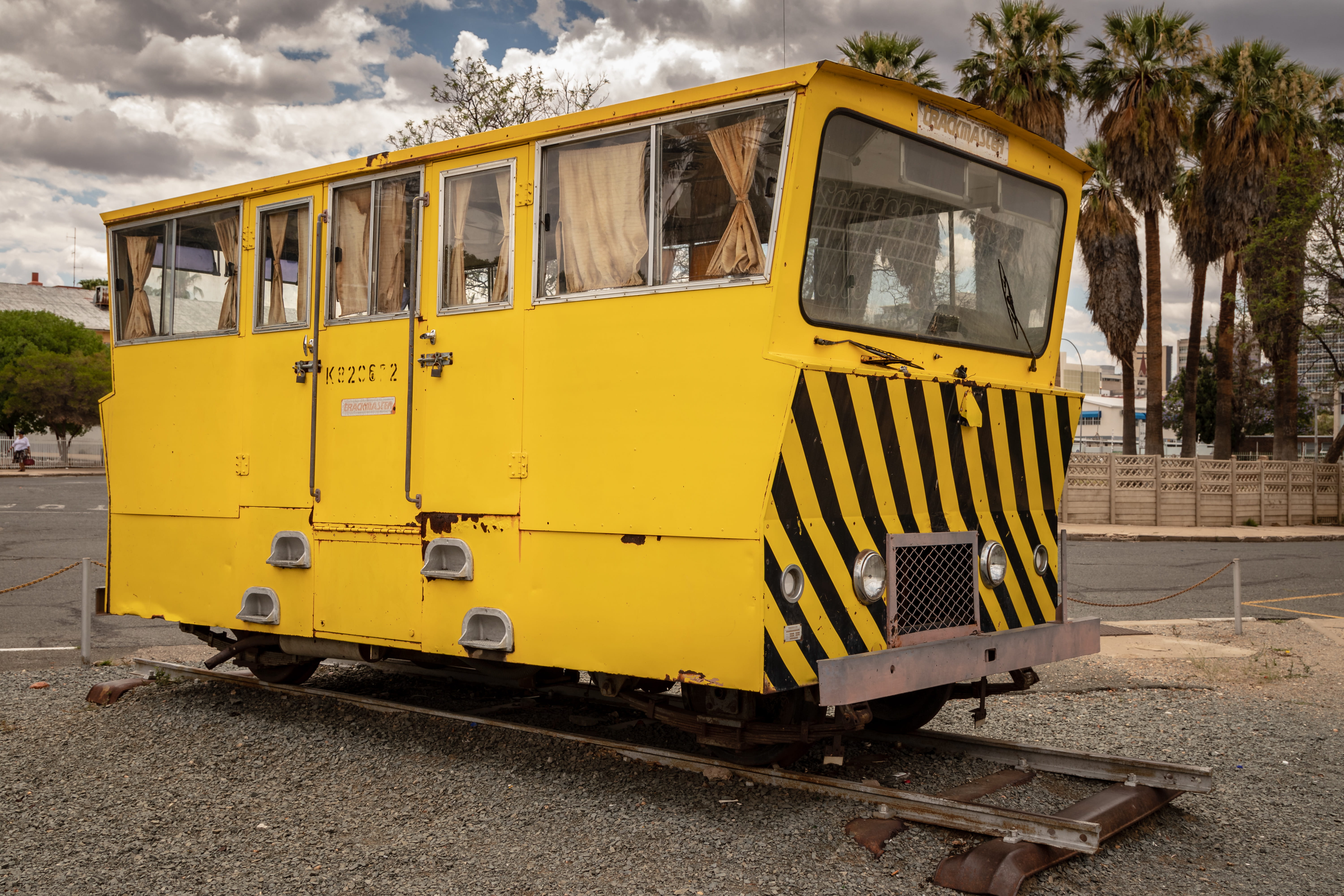 day, nature, train track, dirt road, minibus, 5K, yellow, spoke, railway, rail, tree, wheel, public transportation, school bus, railroad track, engine, HD Wallpaper