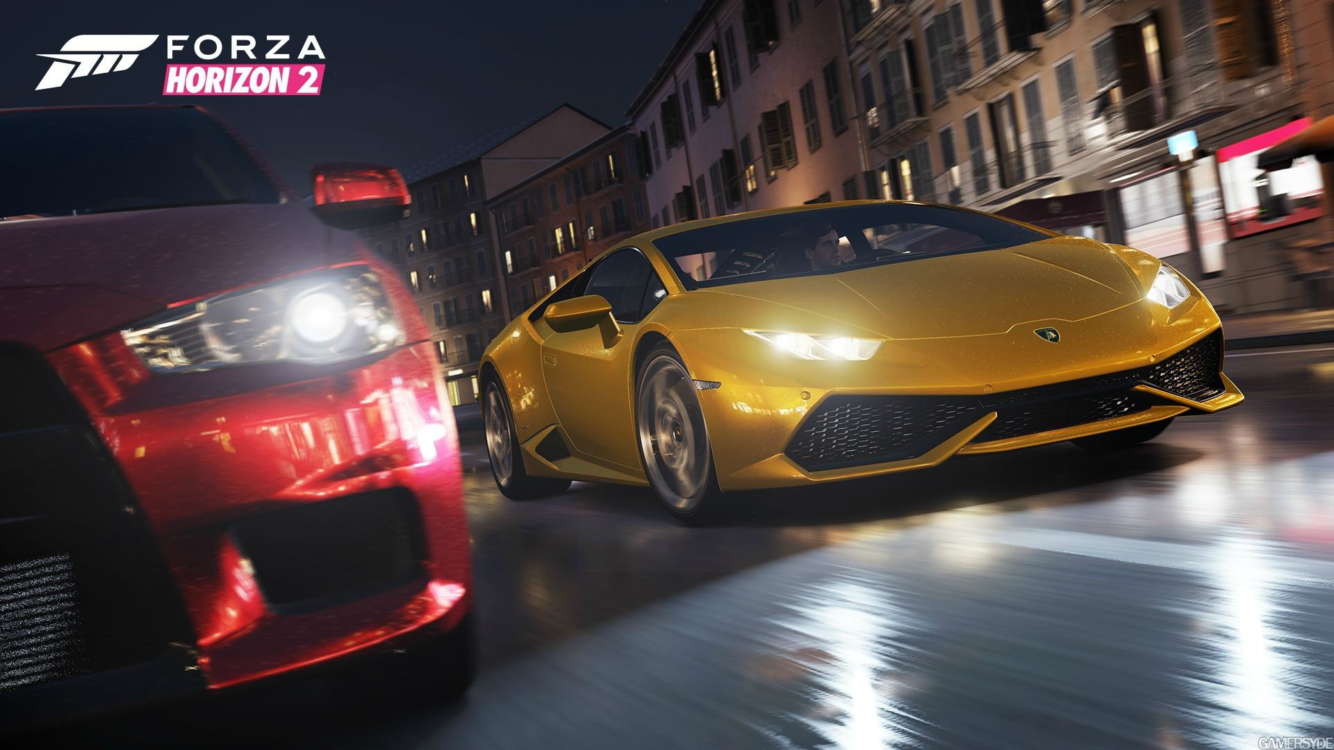 motion, speed, yellow, illuminated, night, 1080P, city, taxi, Forza Horizon 2, lighting equipment, city street, built structure, Lamborghini Huracan, nightlife, HD Wallpaper