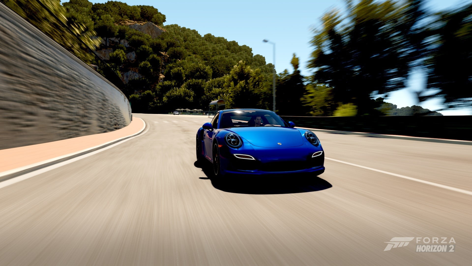 convertible, speed, outdoors, coupe, road, blue cars, transportation, mode of transportation, Forza Horizon 2, blurred motion, sky, 1080P, on the move, HD Wallpaper
