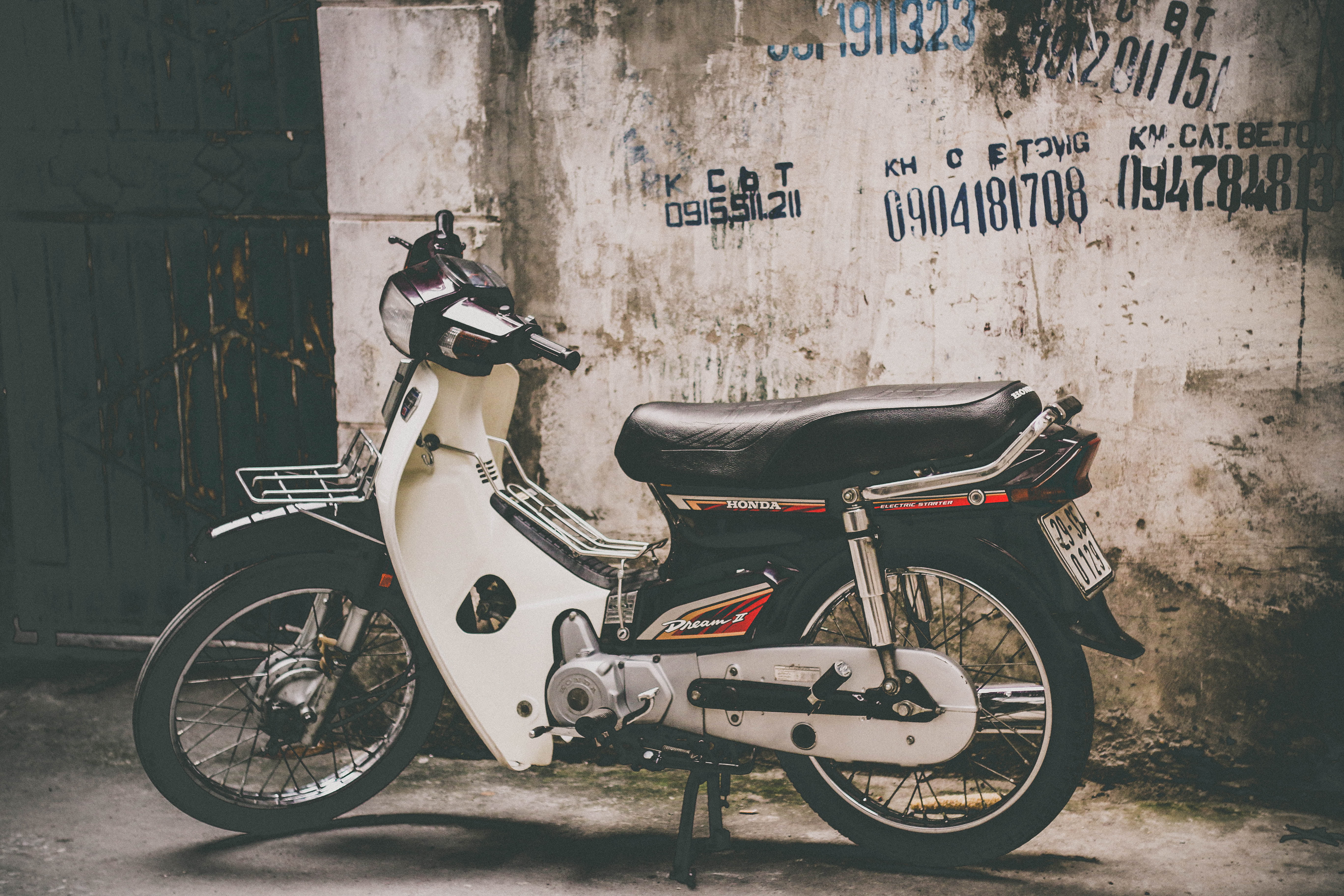 communication, day, old-fashioned, street, text, parking, built structure, travel, land Vehicle, motorcycle, 5K, stationary, building exterior, wall - building feature, HD Wallpaper