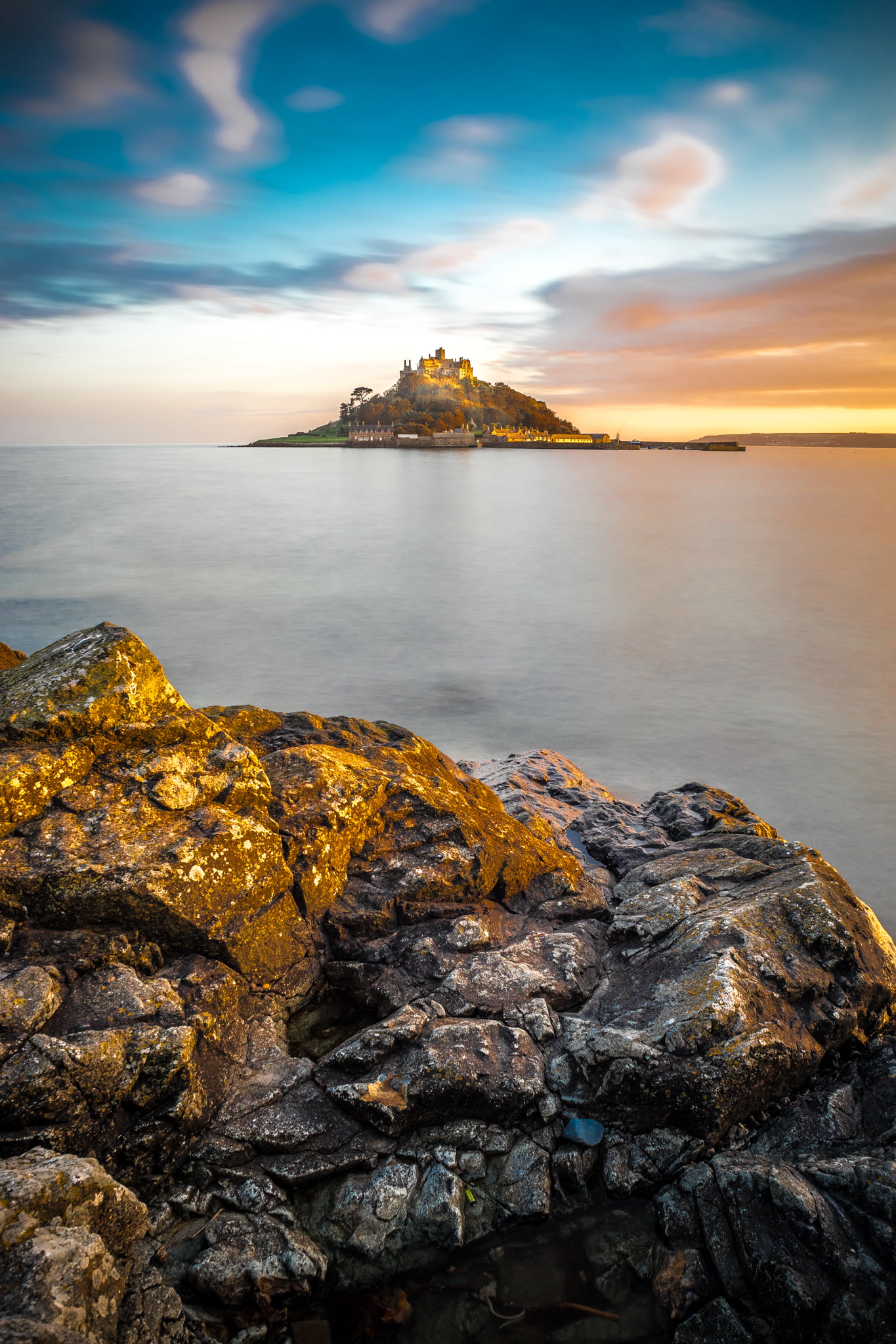 United Kingdom, sunset, cloud, united, Cornwall, colors, island, europe, sea, photo, Marazion, mount, sky, dark, Saint Michaels mount, photography, long exposure, Phone HD Wallpaper