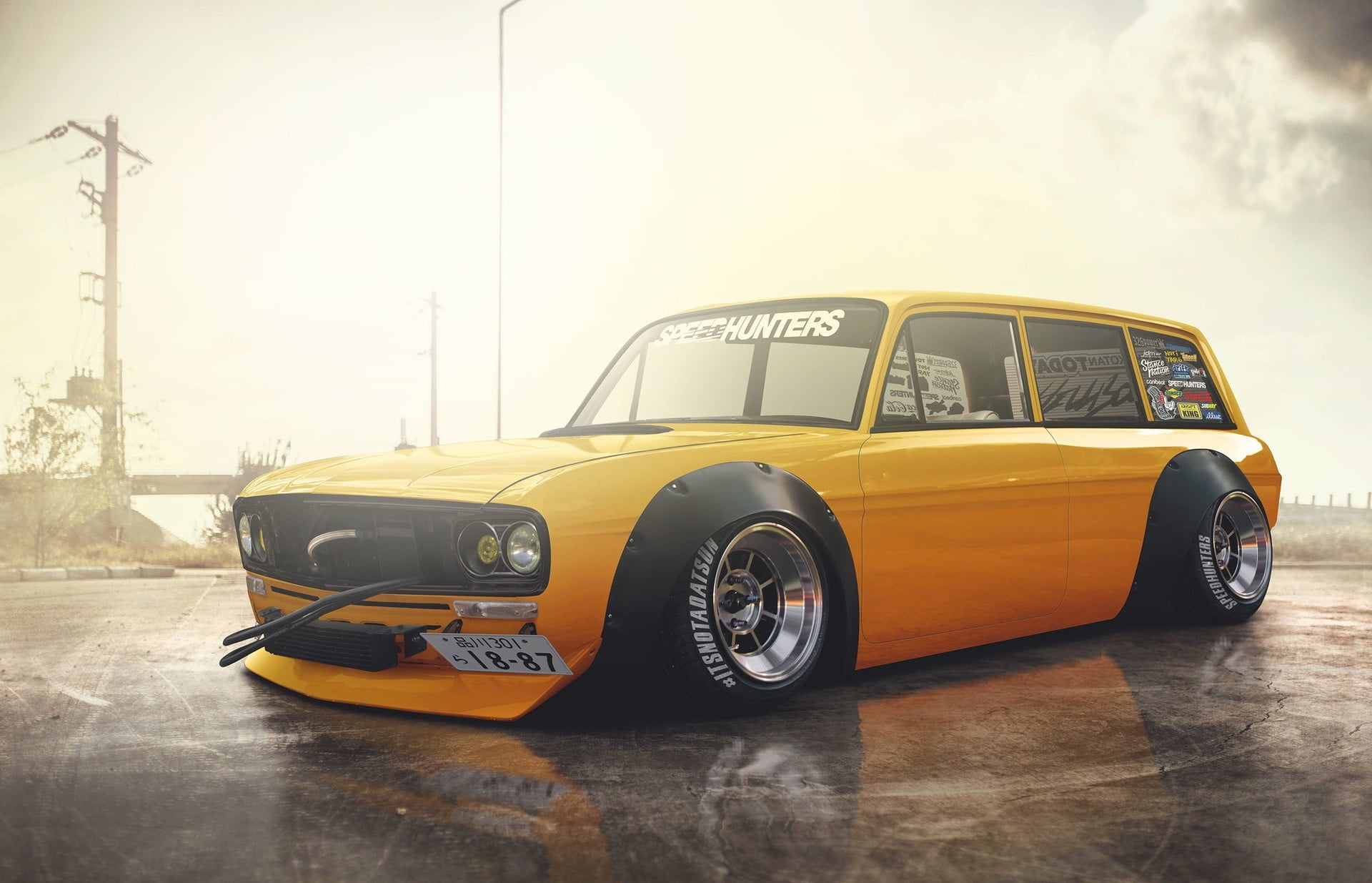 Yellow, toy, door, motor vehicle, nature, Variant, vintage car, Low, toy car, sky, F103, travel, Hugo Silva, stationary, 1080P, Stance, mode of transportation, HD Wallpaper