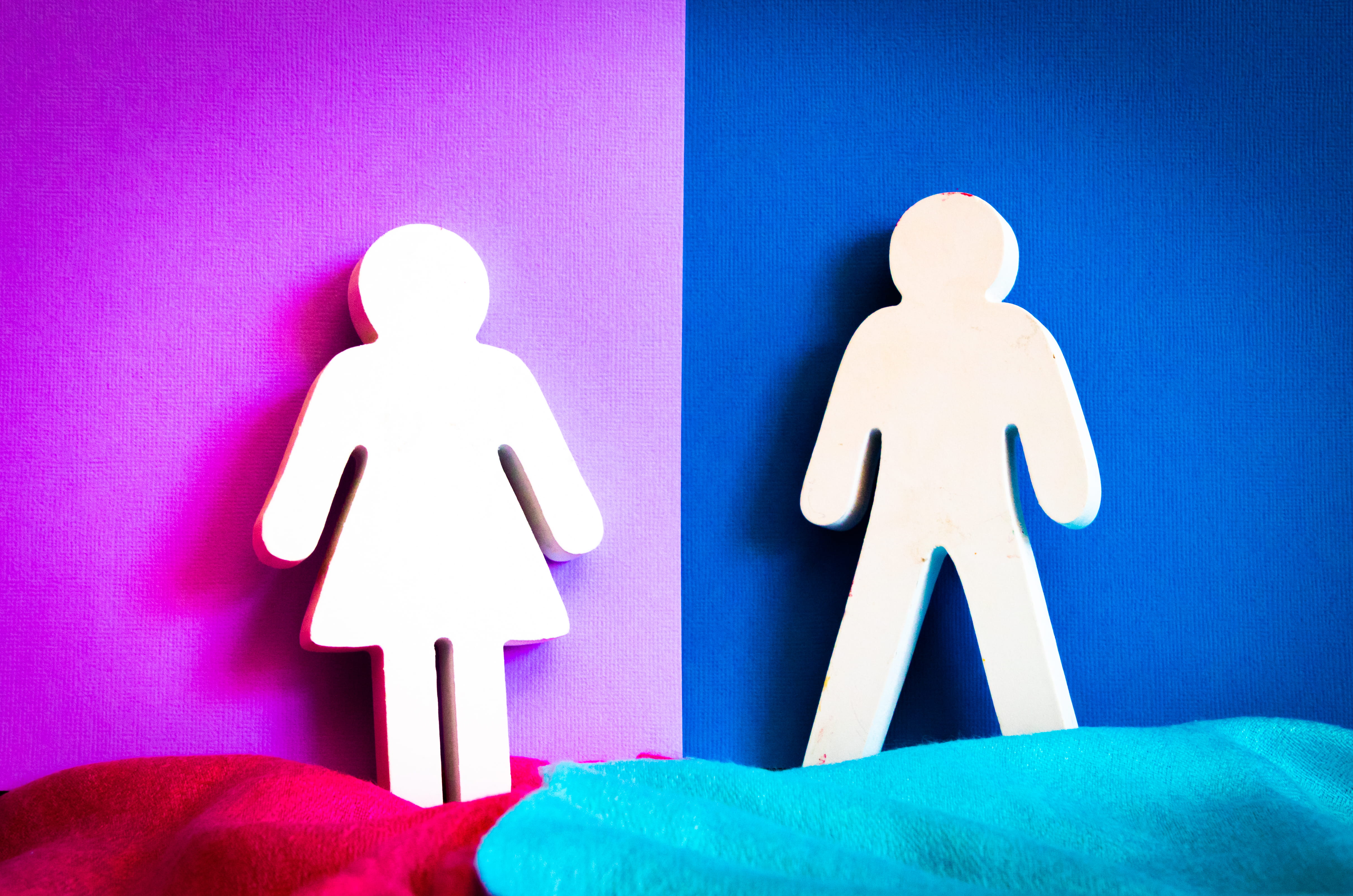 purple, figures, no people, close-up, illustration, human representation, male likeness, cutout, public restroom, female likeness, toys, gender, representation, HD Wallpaper