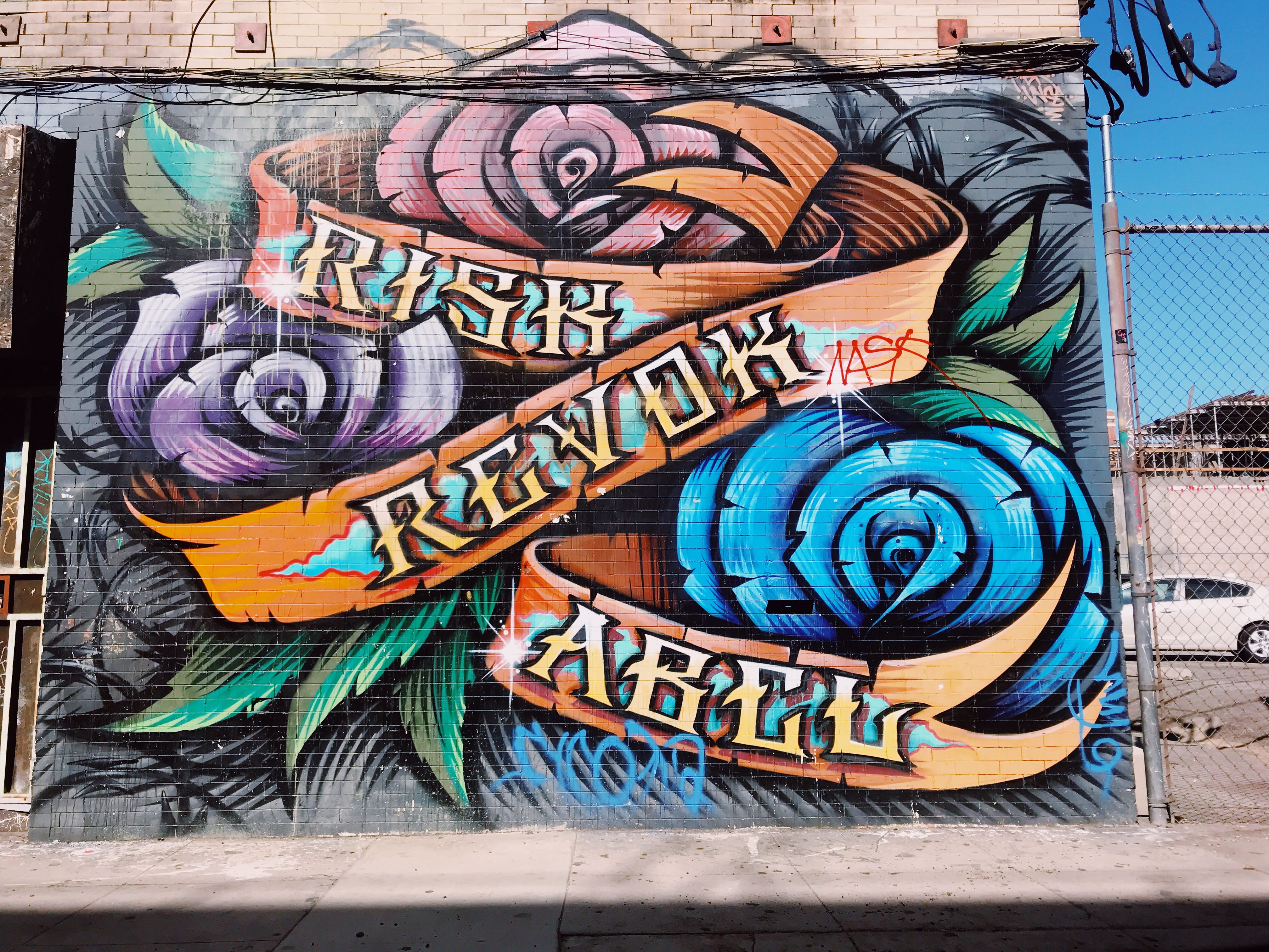 graffiti, architecture, mural, representation, creativity, 4K, art and craft, day, street art, wall, blue, western script, no people, multi colored, craft, HD Wallpaper