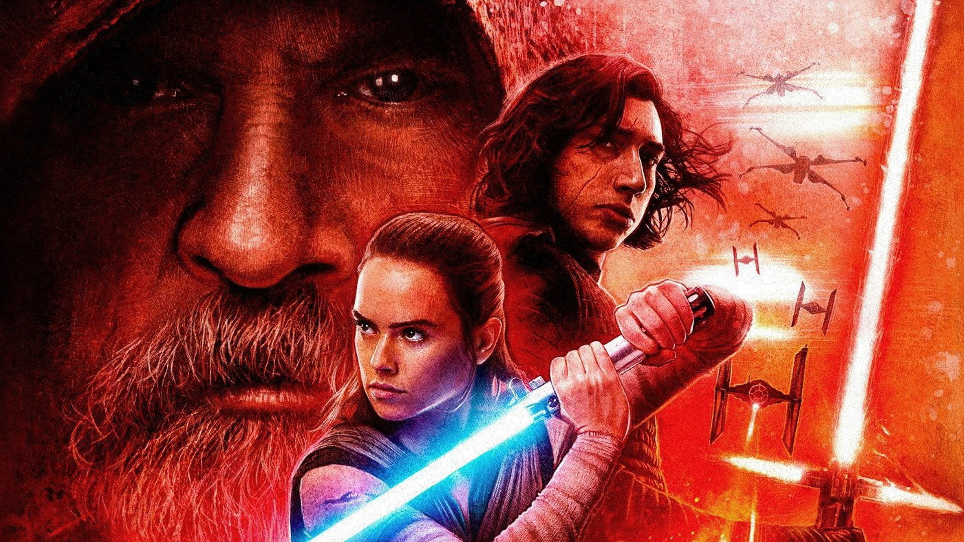 X-Wing, Luke Skywalker, TIE Fighter, 1080P, Star Wars: The Last Jedi, Mark Hamill, Adam Driver, Star Wars, Rey (Star Wars), Kylo Ren, Daisy Ridley, Lightsaber, HD Wallpaper