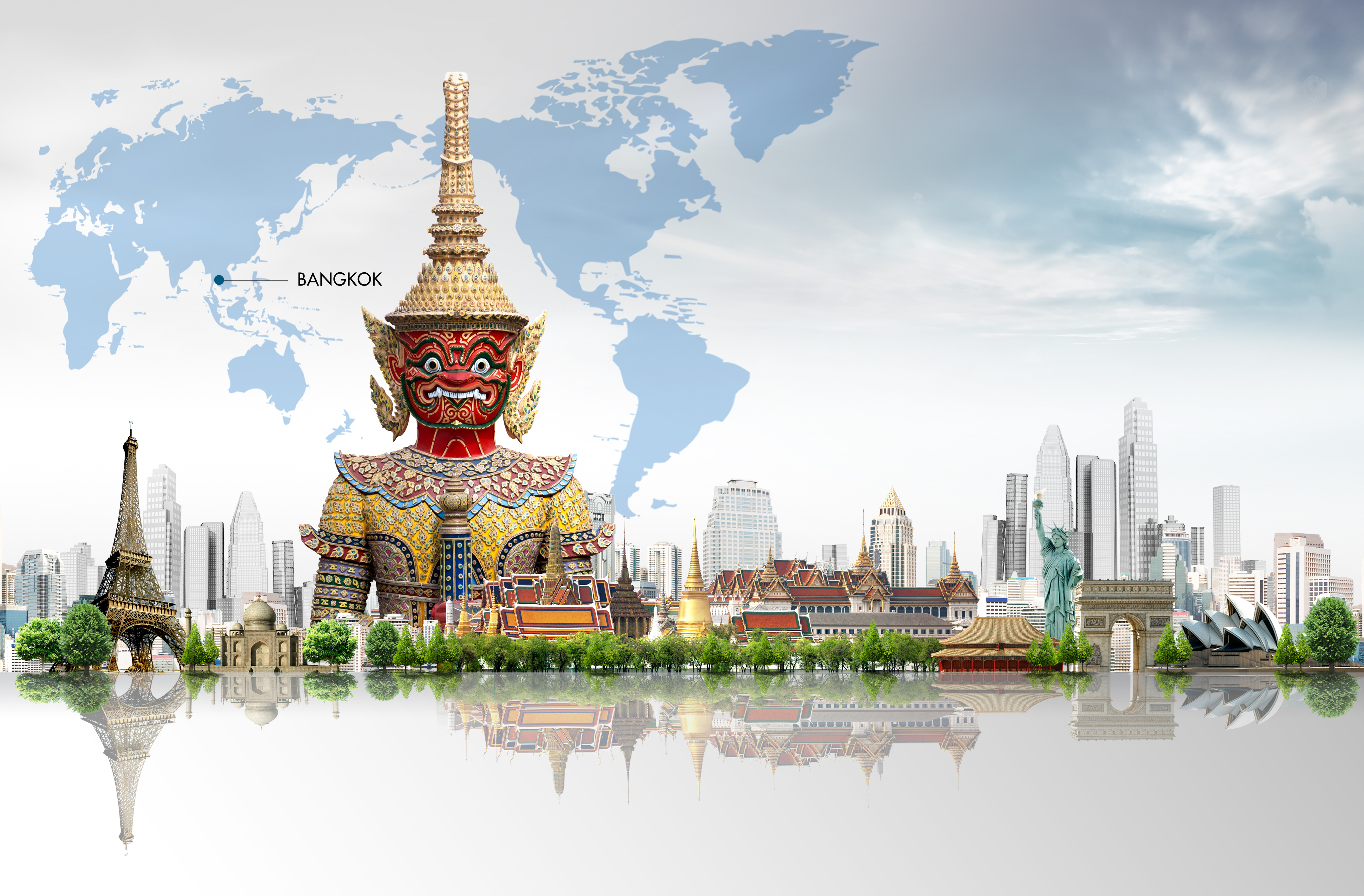 outdoors, tower, place of worship, temple, travel destinations, 8K, building exterior, map, built structure, no people, Eiffel tower, tall - high, Bangkok, HD Wallpaper