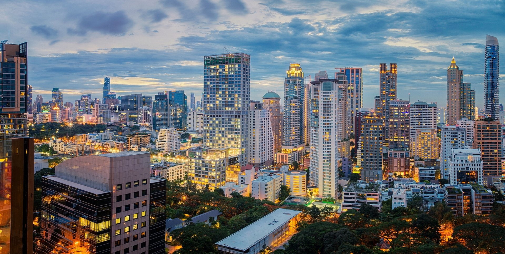 Night, nature, no people, dusk, outdoors, office, Thailand, Skyscraper, business, modern, Cities, sky, City, Building, building exterior, 1080P, Bangkok, HD Wallpaper