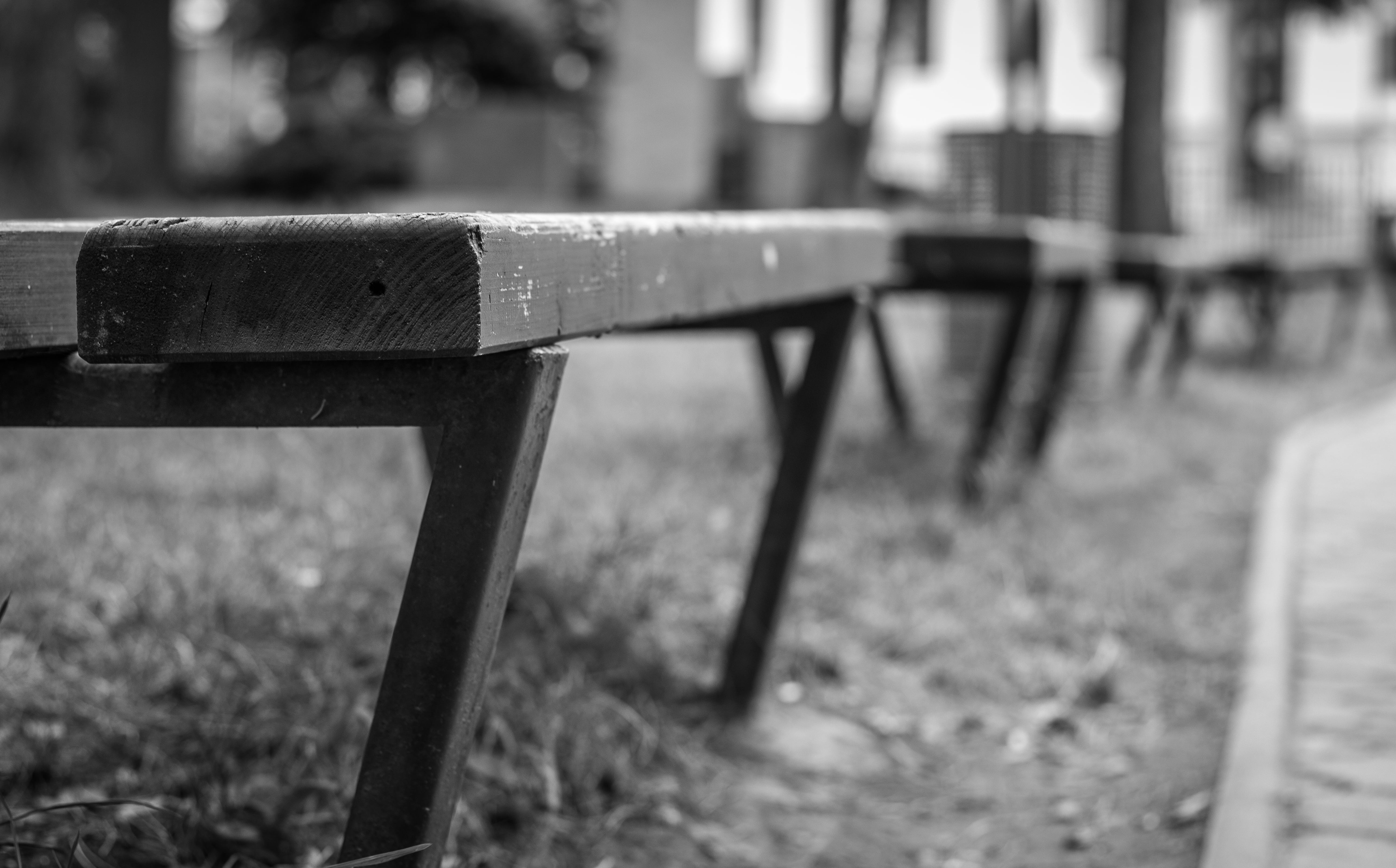 park, macro, land, street, close-up, built structure, 5K, black and white, water, structure, bench, no people, detail, architecture, grass, nature, chair, HD Wallpaper
