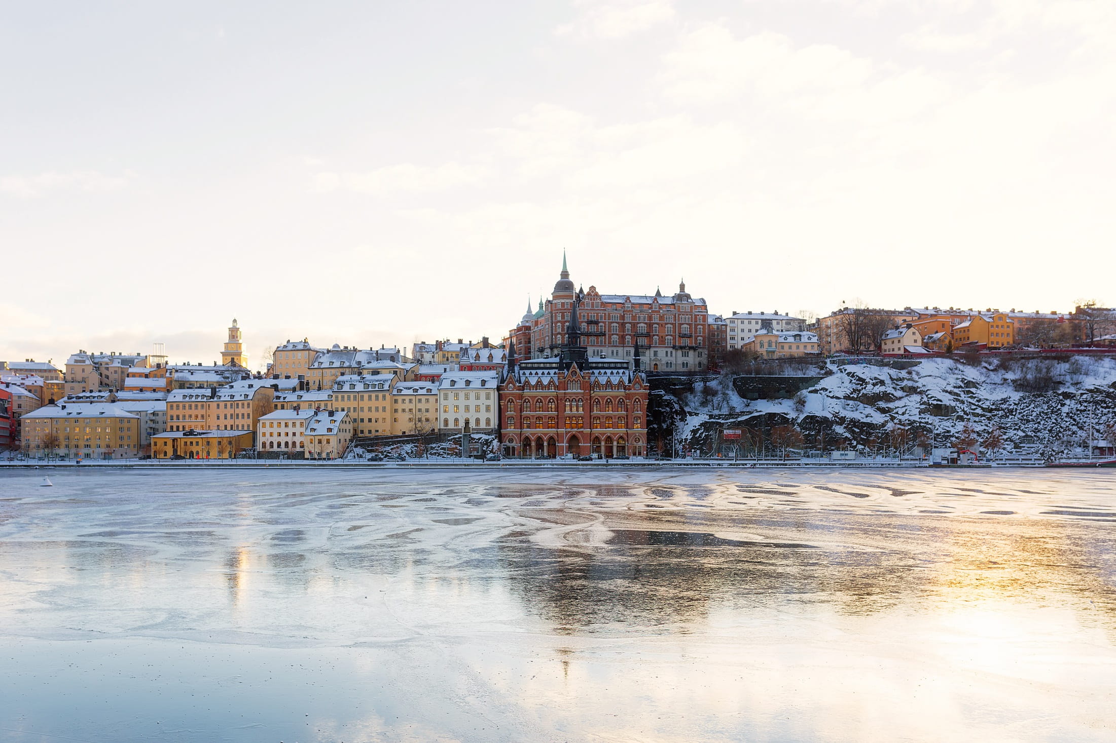 river, building, stockholm, 1080P, tourism, snow, photo, still, body, sky, waterfront, near, old, residential district, hdr, sweden, nature, water, built structure, HD Wallpaper