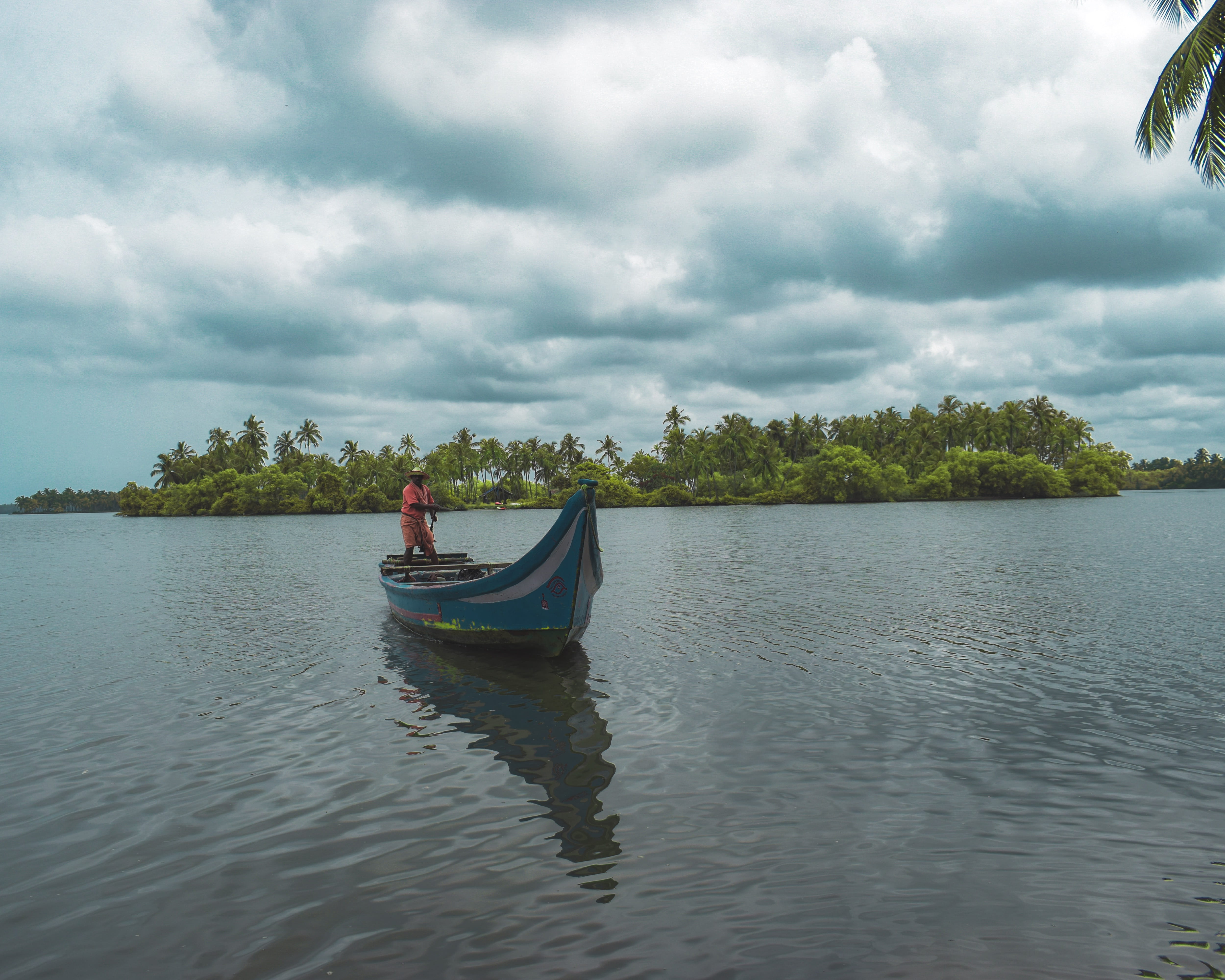 standing, nature, tranquility, nautical vessel, shoreline, sky, water, vehicle, man, lake, human, boat, land, waterfront, tranquil scene, person, blue, HD Wallpaper