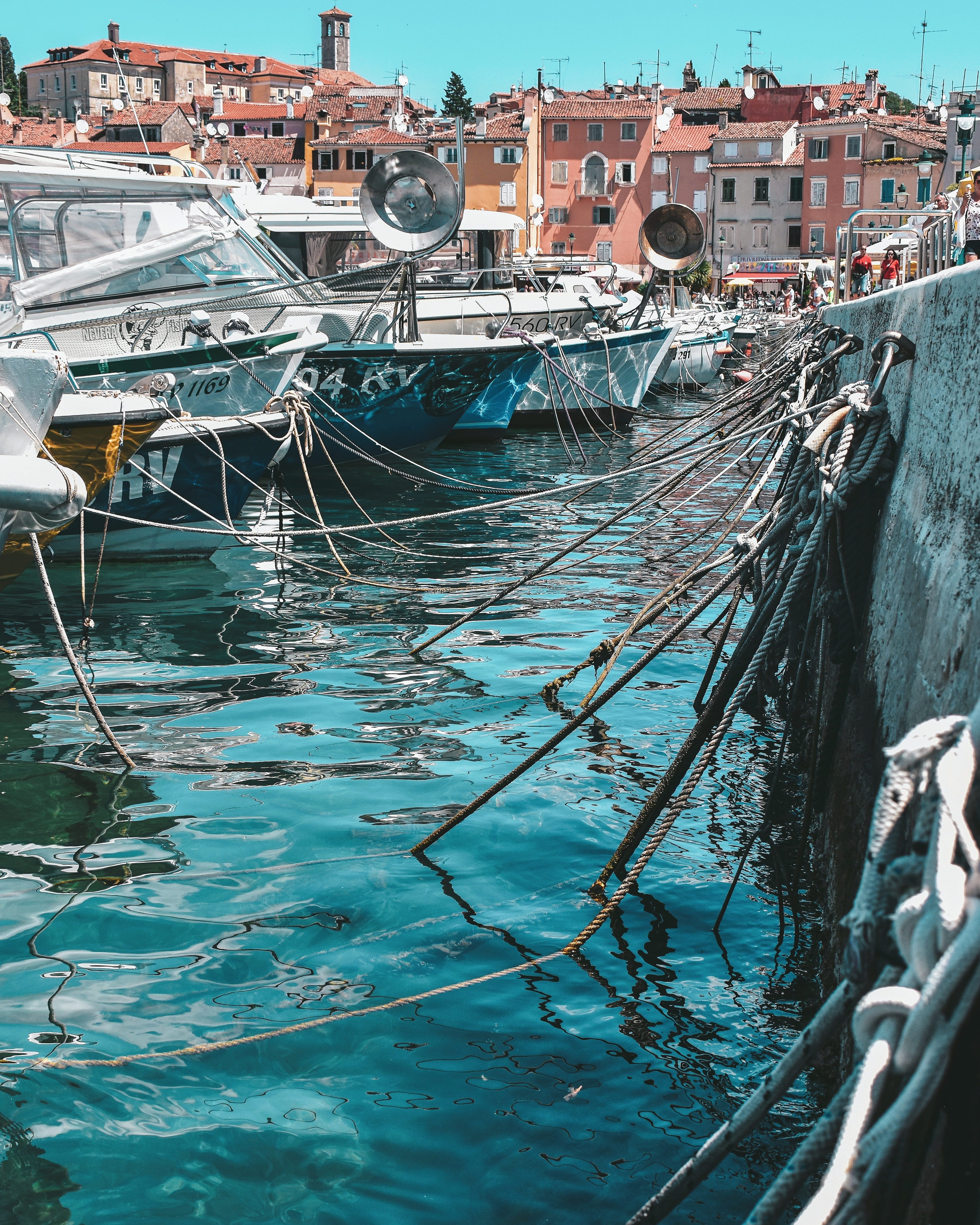 building exterior, barge, sea, port, watercraft, city, person, ferry, sailboat, canal, 4K, boat, building, human, rovinj, moored, nautical vessel, dock, Phone HD Wallpaper