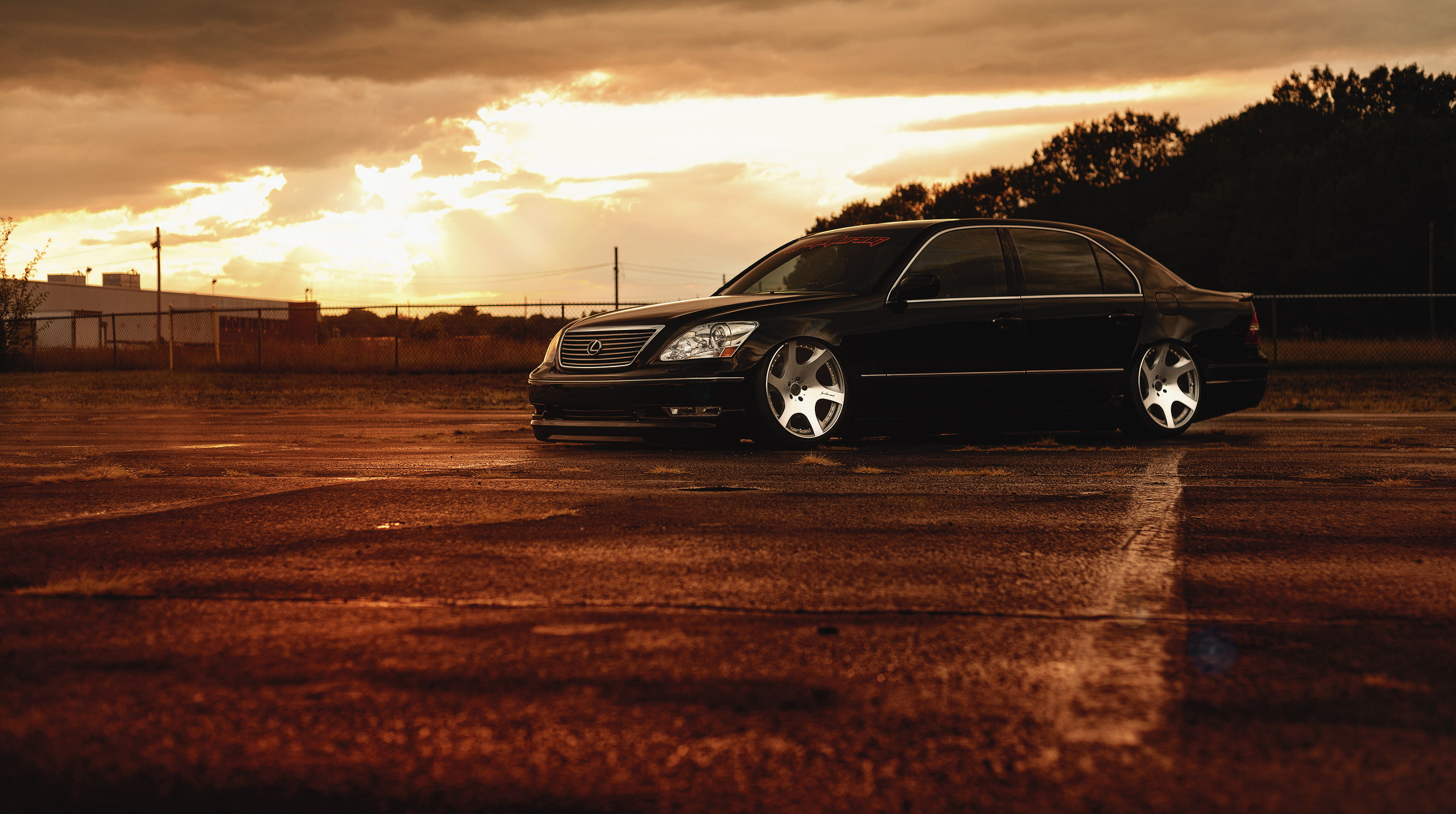 Color, Front, Lexus, Black, Sunset, Stance, Low, JDM, LS 430, 2K, HD Wallpaper