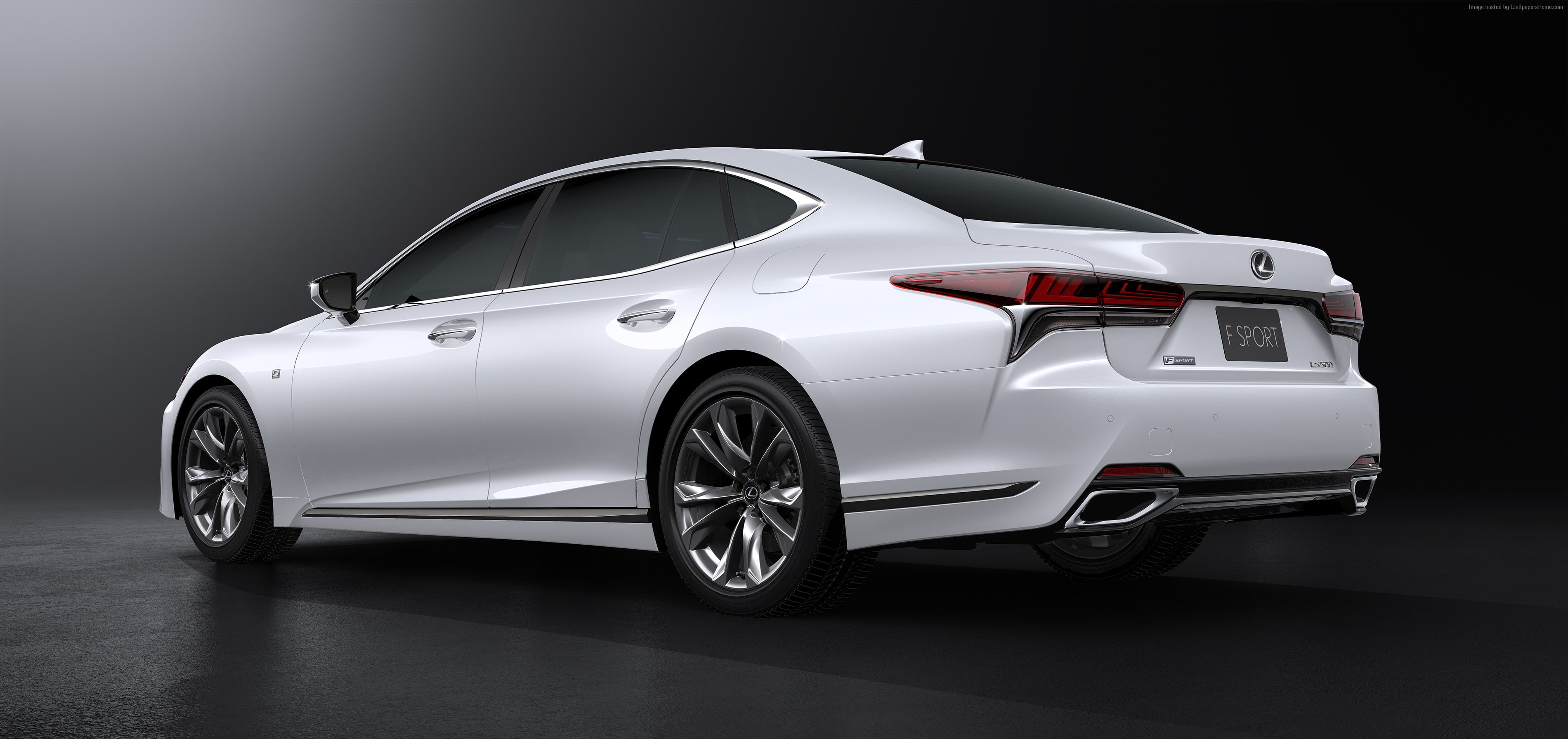 wheel, silver colored, land vehicle, Lexus LS 500 F Sport, shiny, white, gray, black background, sports car, transportation, no people, chrome, motor vehicle, HD Wallpaper
