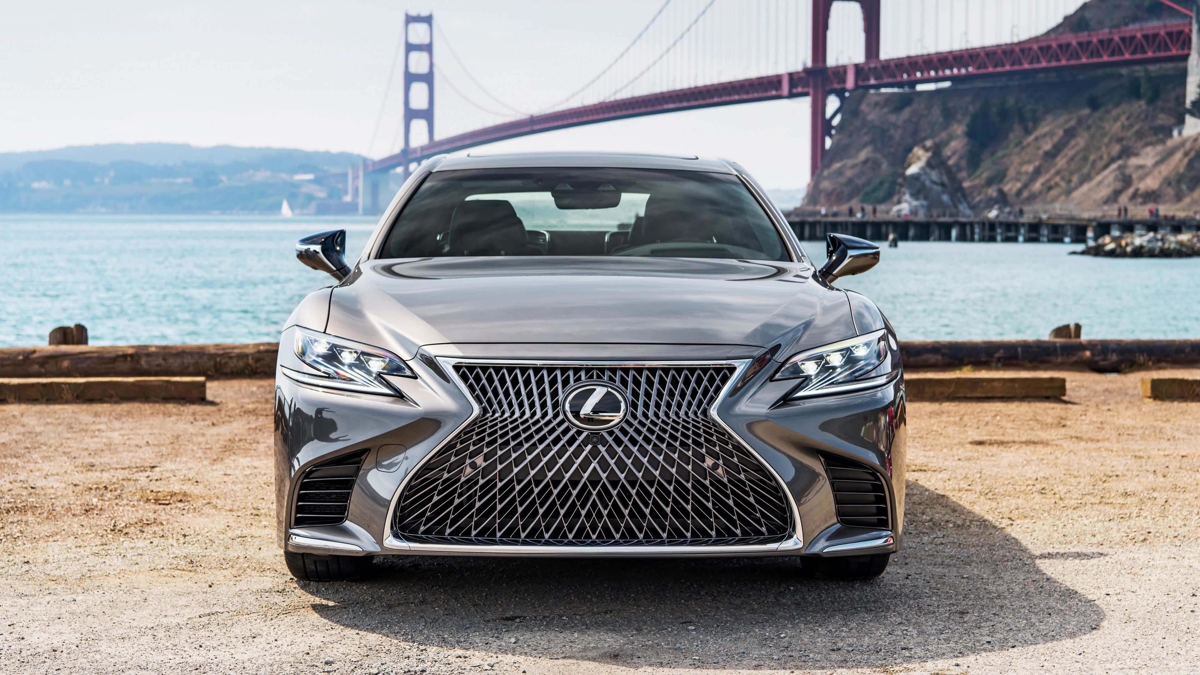 near, bridge, 2018 Cars, lexus, car, 4K, gray, Lexus LS 500, 4k, HD Wallpaper