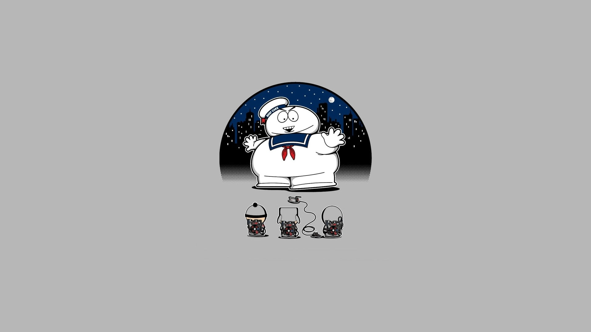 south, solid, man, park, simplistic, minimalistic, 1080P, Abstract, simple, ghostbusters, puft, art, stay, marshmallow, hd, HD Wallpaper