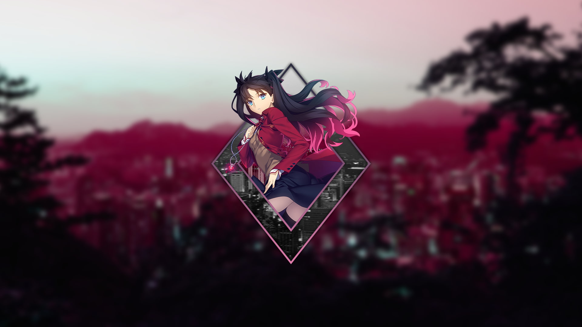 anime girls, FateStay Night: Unlimited Blade Works, cartoon, 1080P, Fate Series, Tohsaka Rin, picture-in-picture, HD Wallpaper