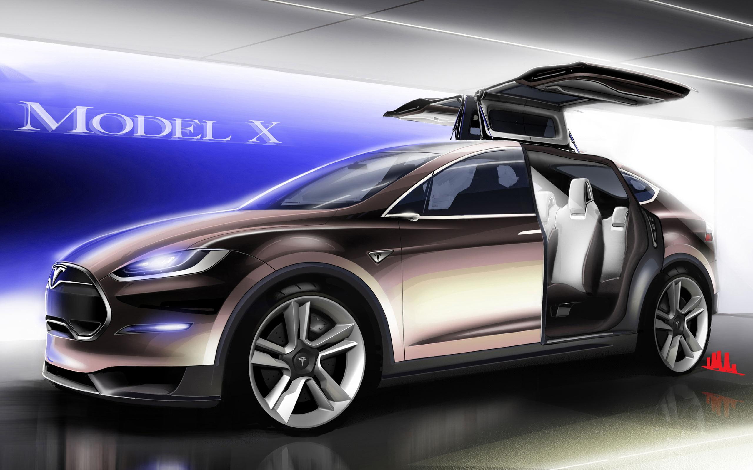 cars, butterfly, hatchback, brown, door, x, 2K, model, tesla, HD Wallpaper