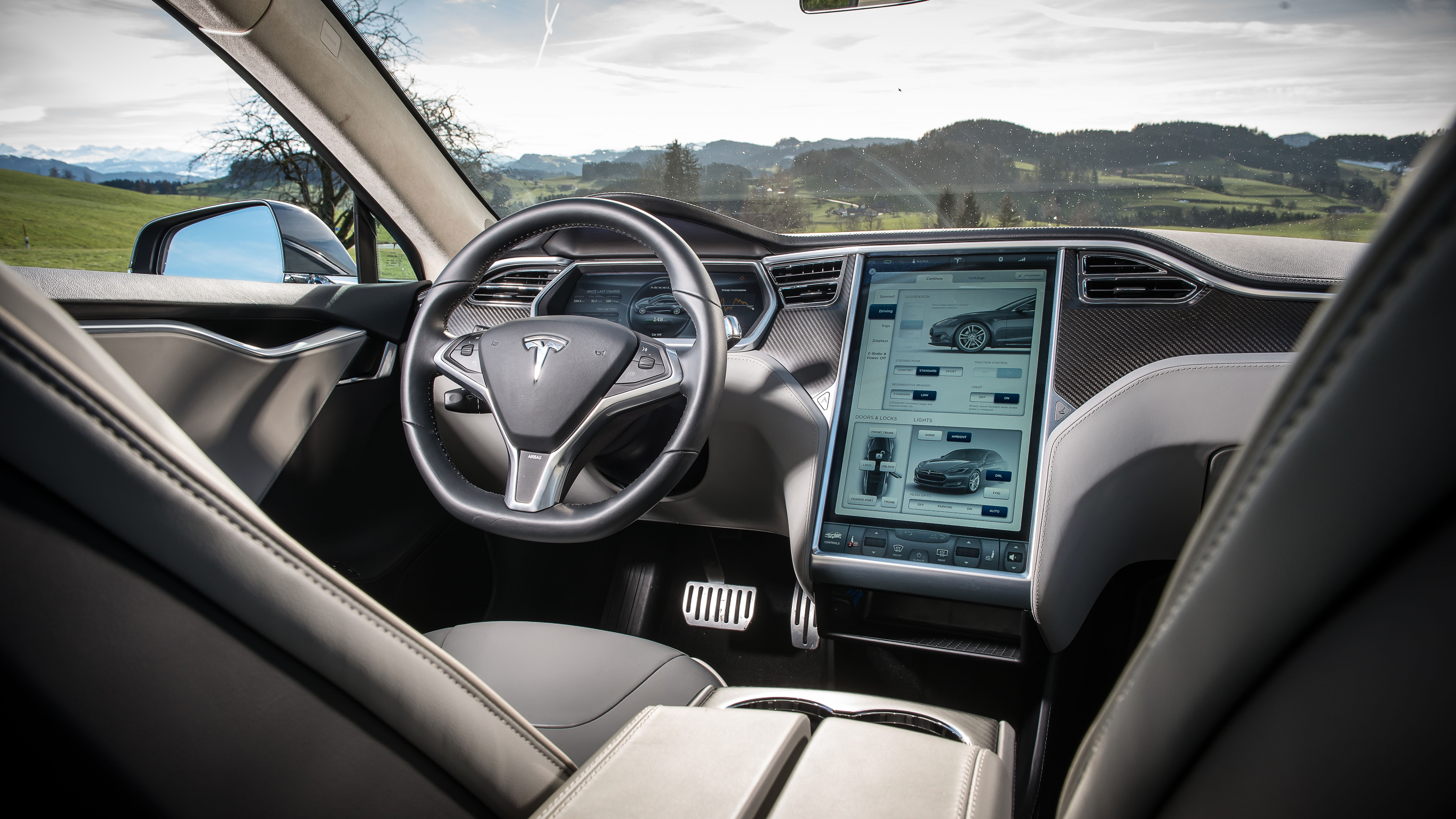 leather, black, 8K, interior, luxery, vehicle, Tesla model x, electric, coupe, HD Wallpaper