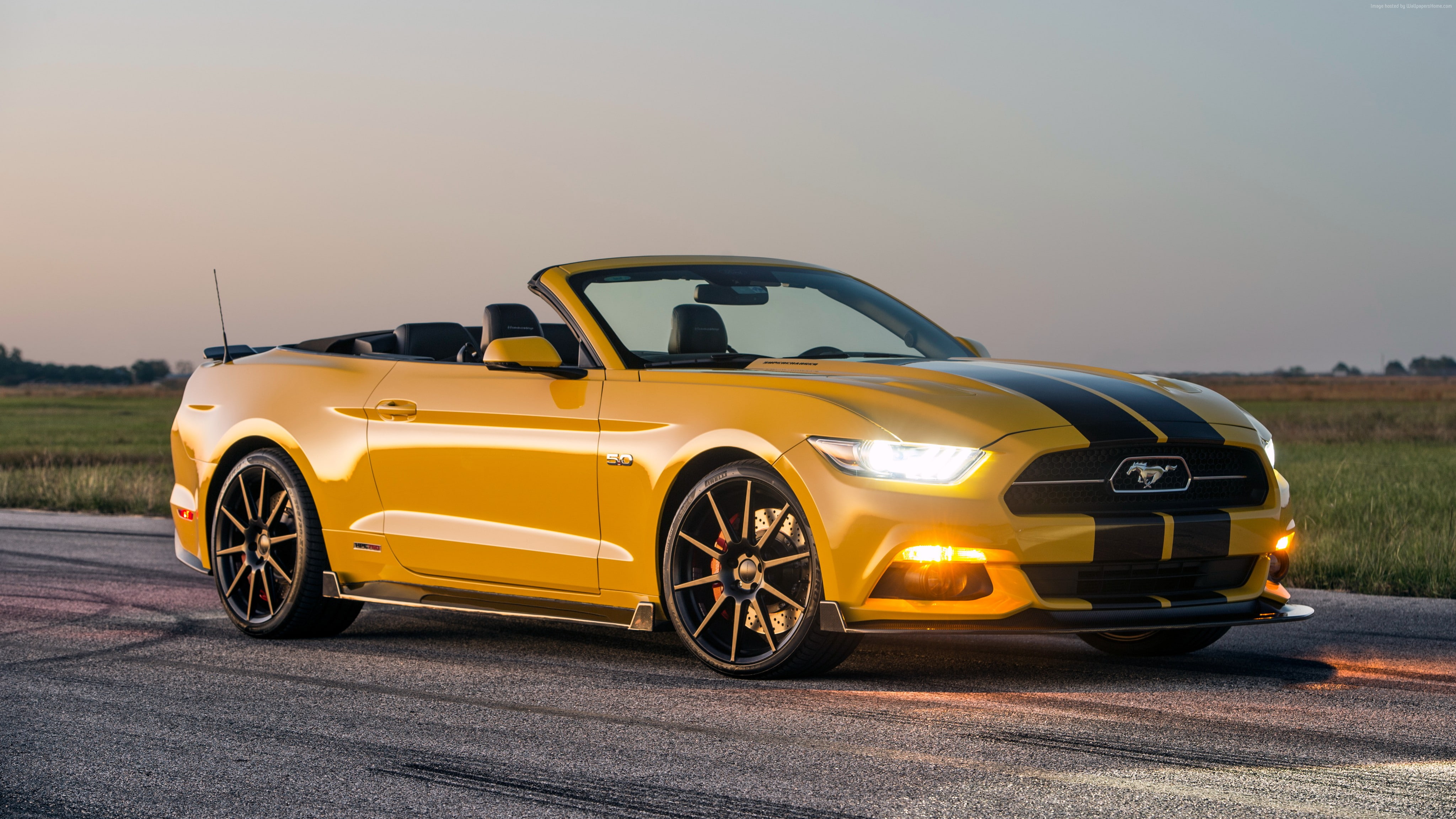 Hennessey Mustang GT Convertible, yellow, 4K, HPE750 Supercharged, SEMA 2015, racing, sport car, HD Wallpaper