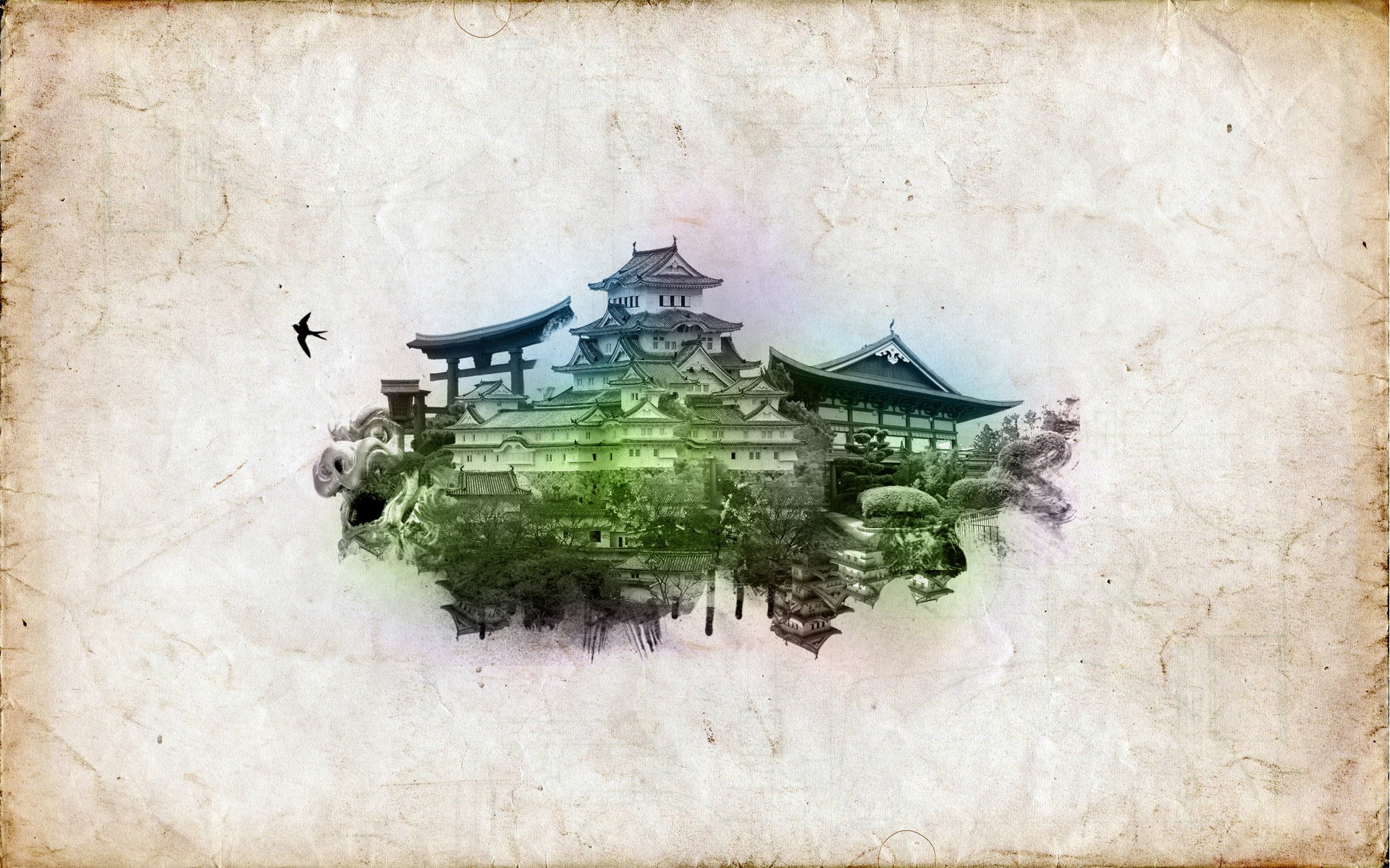 1080P, digital art, Asian architecture, HD Wallpaper