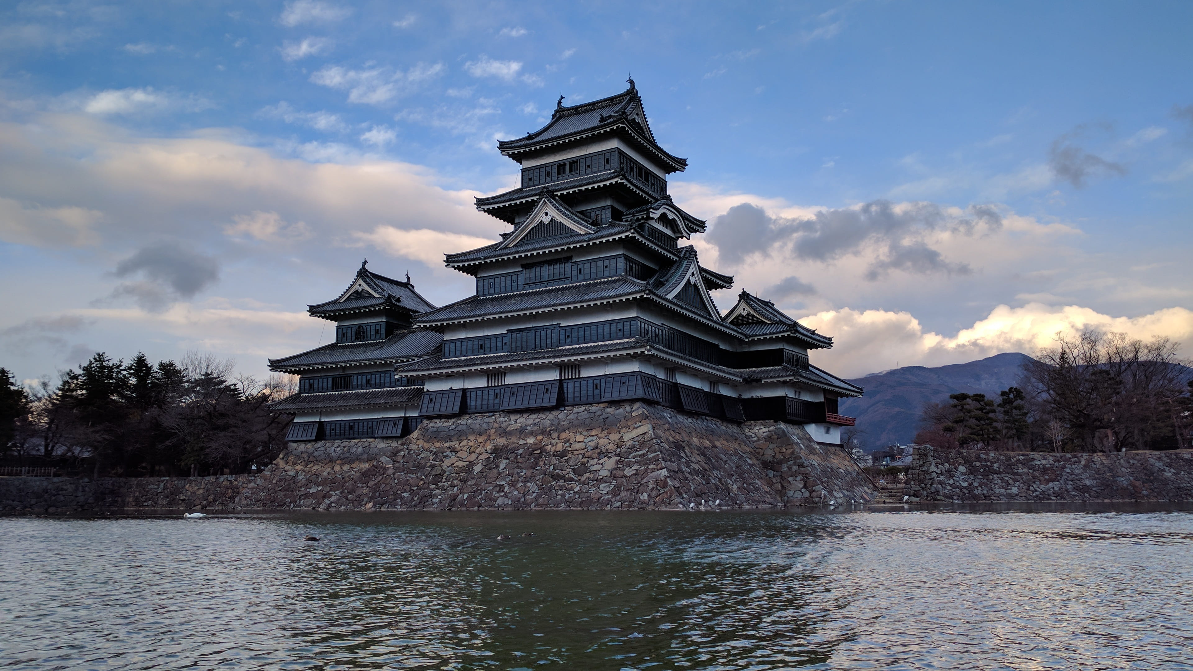 sky, cloud - sky, tree, building exterior, history, 4K, tourism, castle of japan, architecture, building, evening, nagano, cloud, travel, outdoors, day, HD Wallpaper