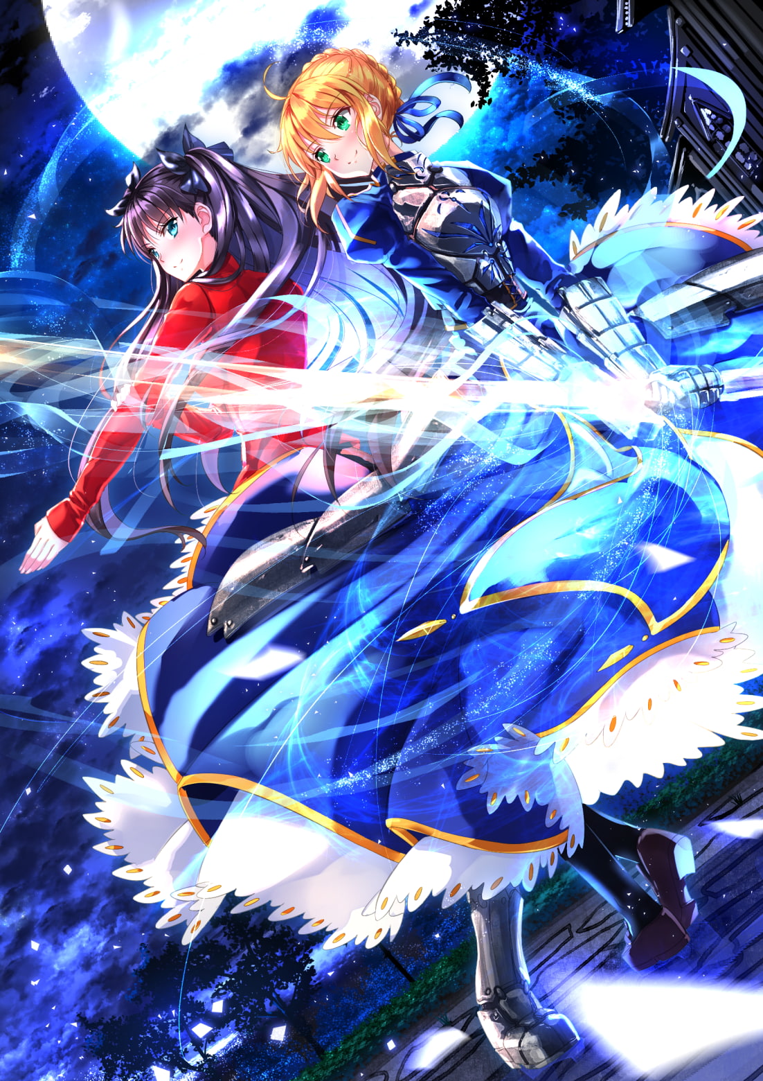 Tohsaka Rin, Swordsouls, Saber, Fate Series, 720P, Phone HD Wallpaper
