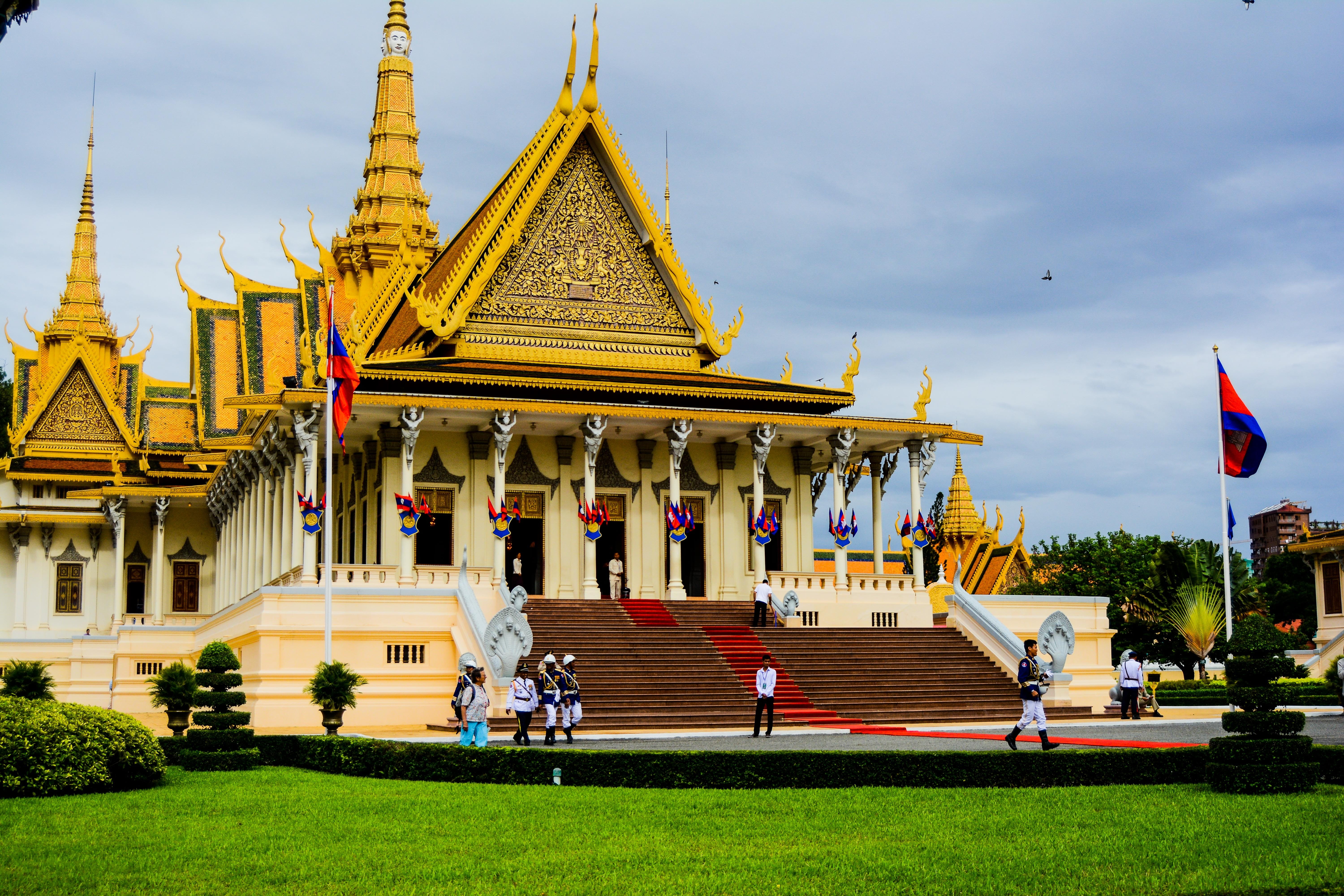 the city of phnom penh, sky, cloud - sky, history, outdoors, travel destinations, nature, spirituality, 5K, architecture, religion, spire, cambodia, building, HD Wallpaper