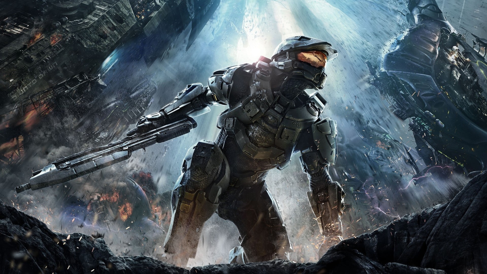 communication, warning sign, adult, headwear, helmet, motion, special forces, Halo, one person, day, 1080P, outdoors, men, protection, video games, Master Chief, HD Wallpaper