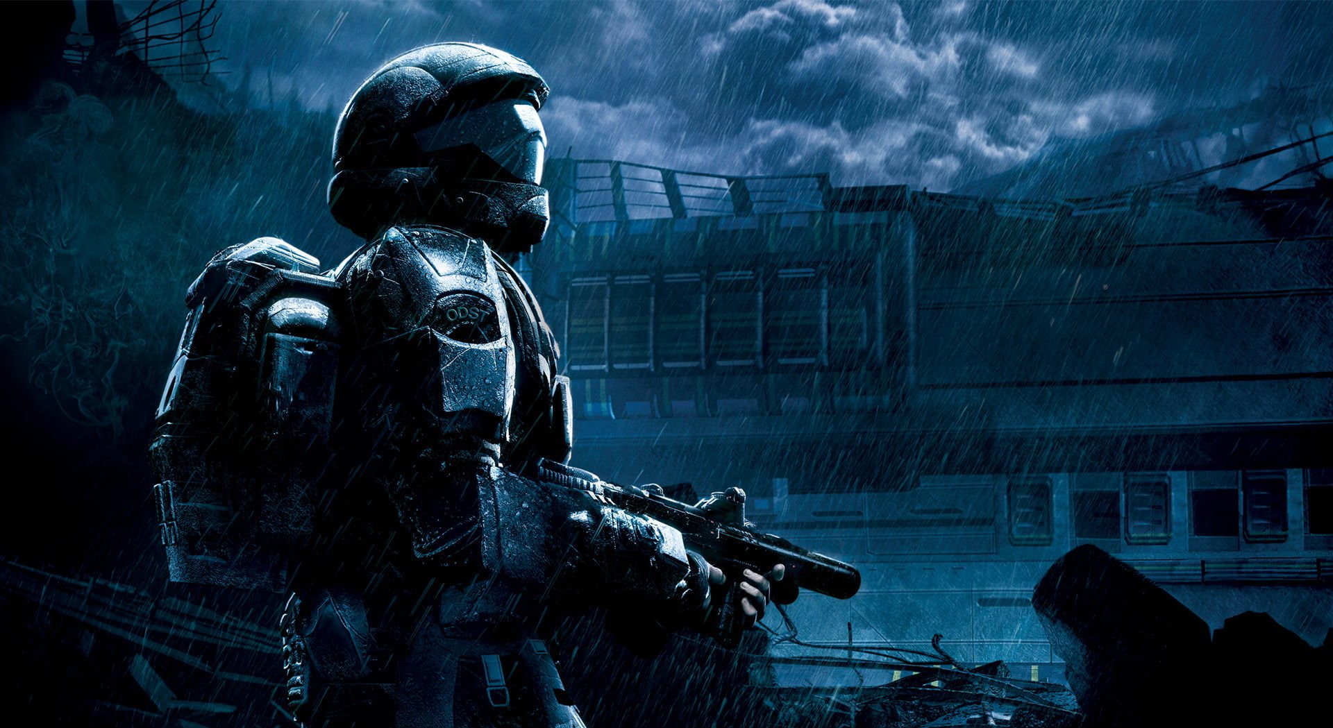 Rain, Military, Gun, application, Halo 3: ODST, 1080P, Halo, game, Night, HD Wallpaper