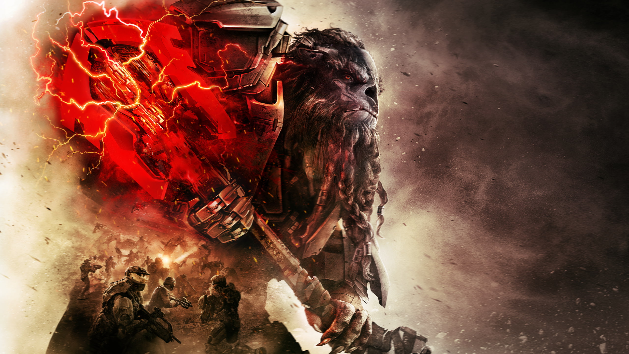 beast, red, rod, 2K, PC, Halo Wars 2, HD, holding, poster, 2017 Games, Xbox One, HD Wallpaper