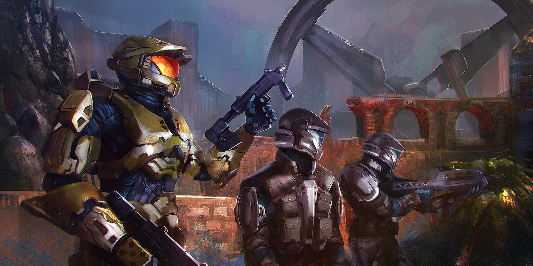 warrior, games, assault, helmet, fantasy, 1080P, halo, sci fi, rifle, armor, HD Wallpaper