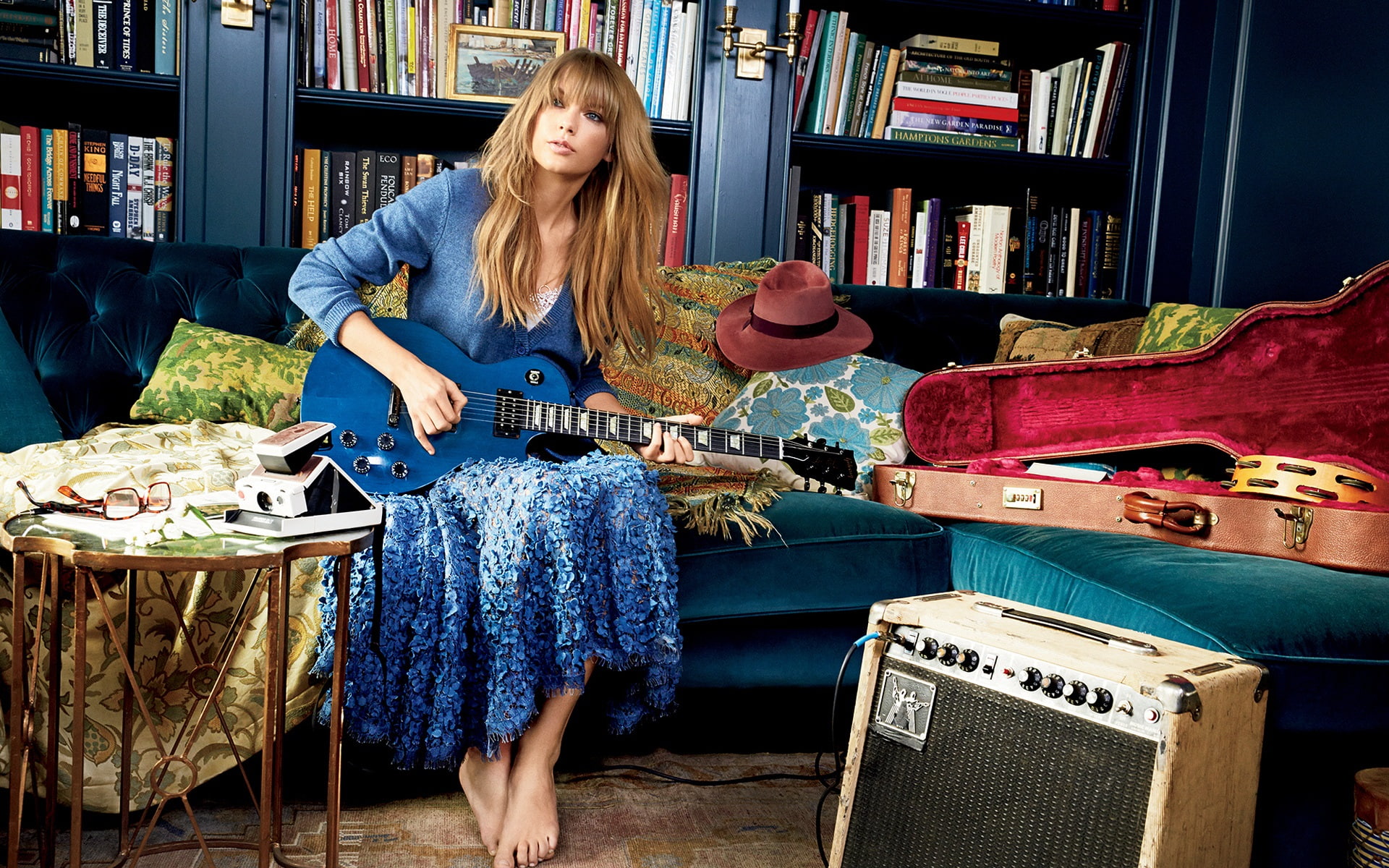 women, s, 1080P, Taylor, neck, dress, Swift, cardigan, blue, v, maxi, HD Wallpaper