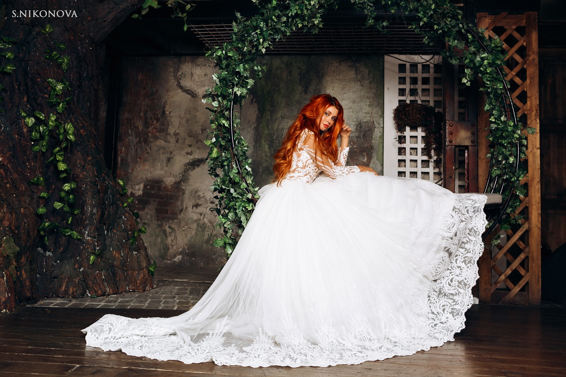 1080P, adult, indoors, dress, wedding dress, beautiful woman, model, young adult, Svetlana Nikonova, celebration, looking at viewer, white dress, wedding, HD Wallpaper