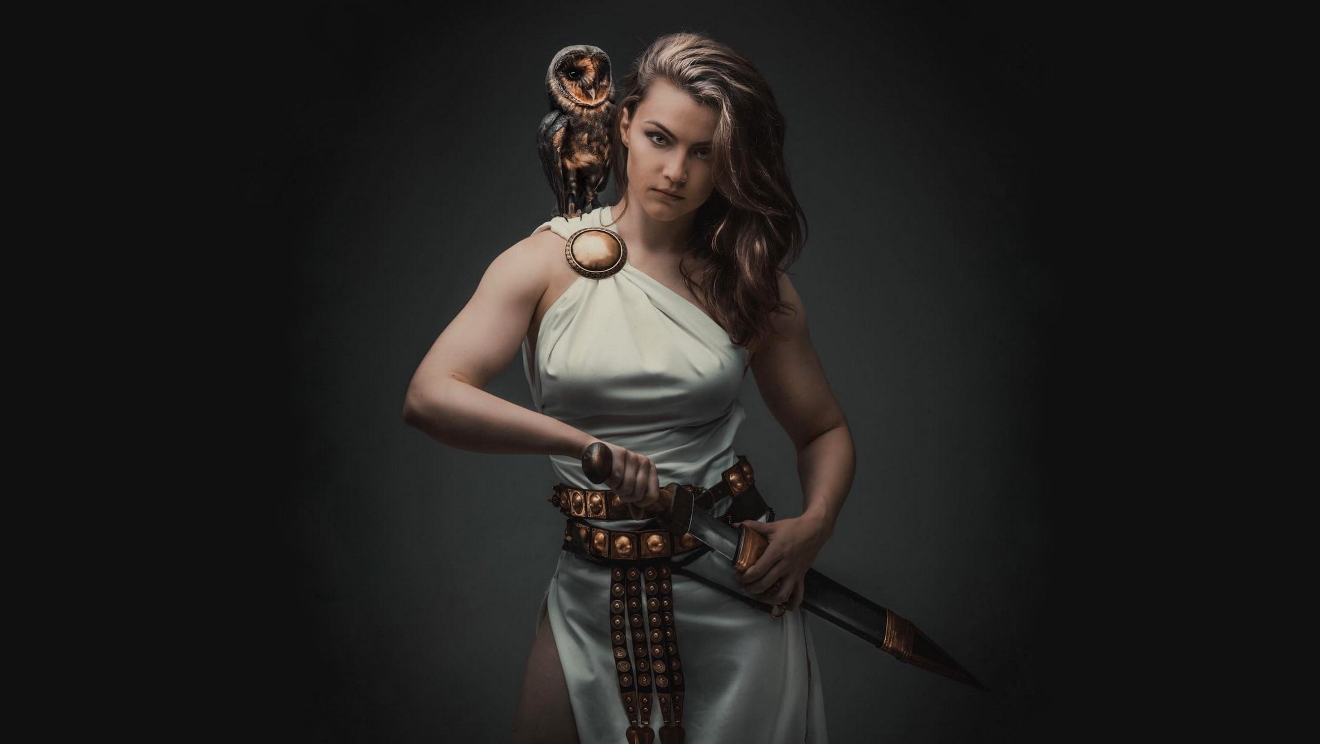 Minerva, 2K, Fighter, The captain of the female national team of Russia in HMB, Svetlana Fedorova, Sword, Gladius, Warrior, Owl, HD Wallpaper
