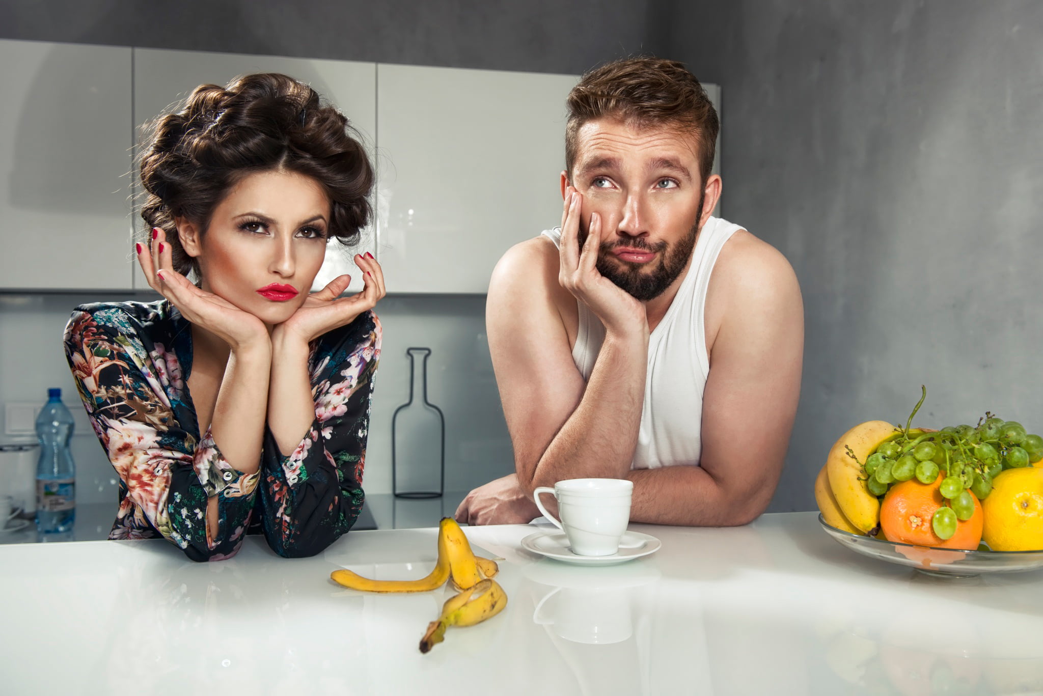 young women, eating, fruit, kitchen, meal, front view, sitting, vegetable, relationship difficulties, wife, table, husband, tank, freshness, Breakfast, HD Wallpaper