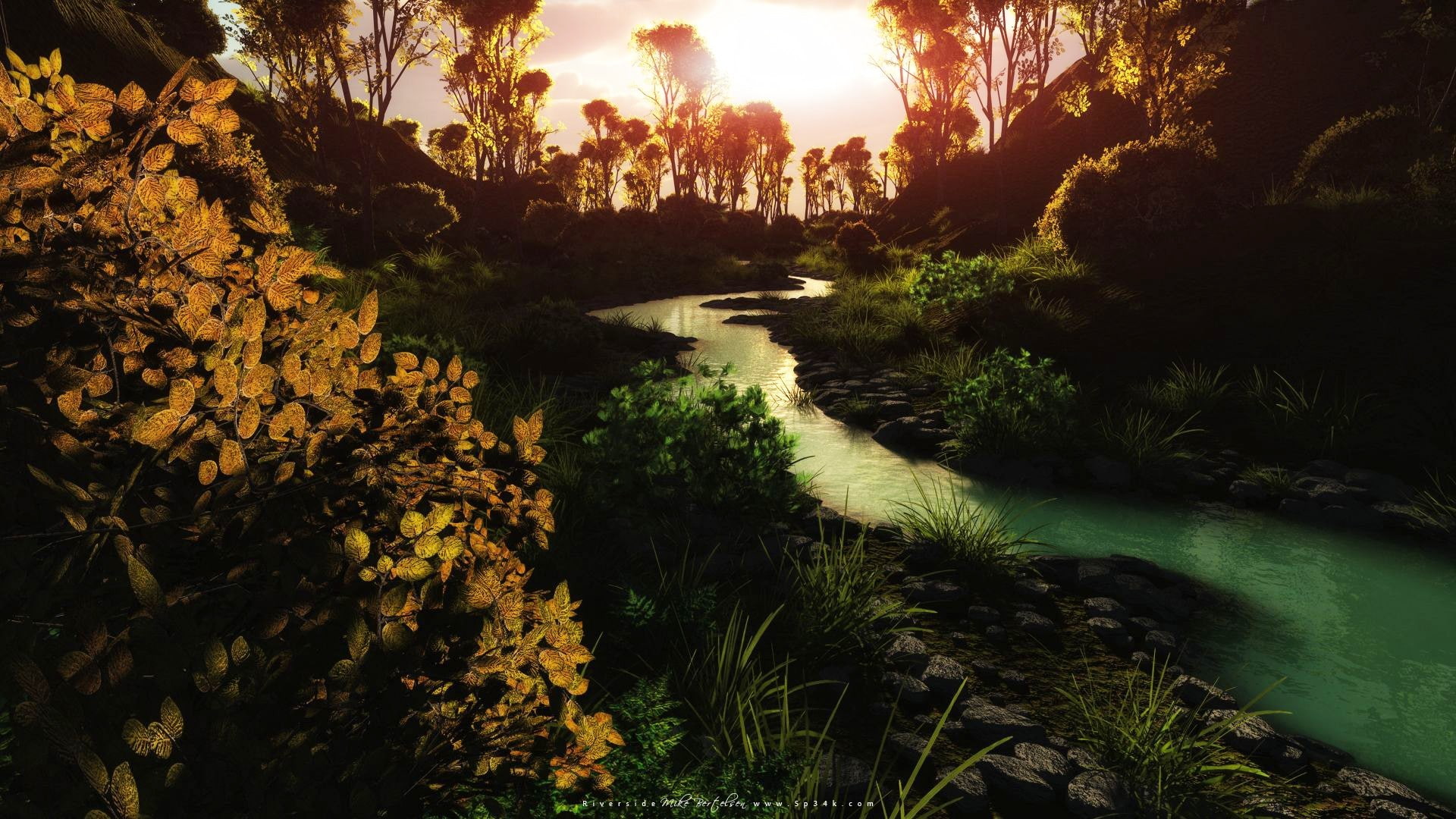 stream, land, nature, river, tree, non-urban scene, beauty in nature, sky, flowing water, plant, 1080P, flowing, day, tranquility, scenics - nature, growth, HD Wallpaper
