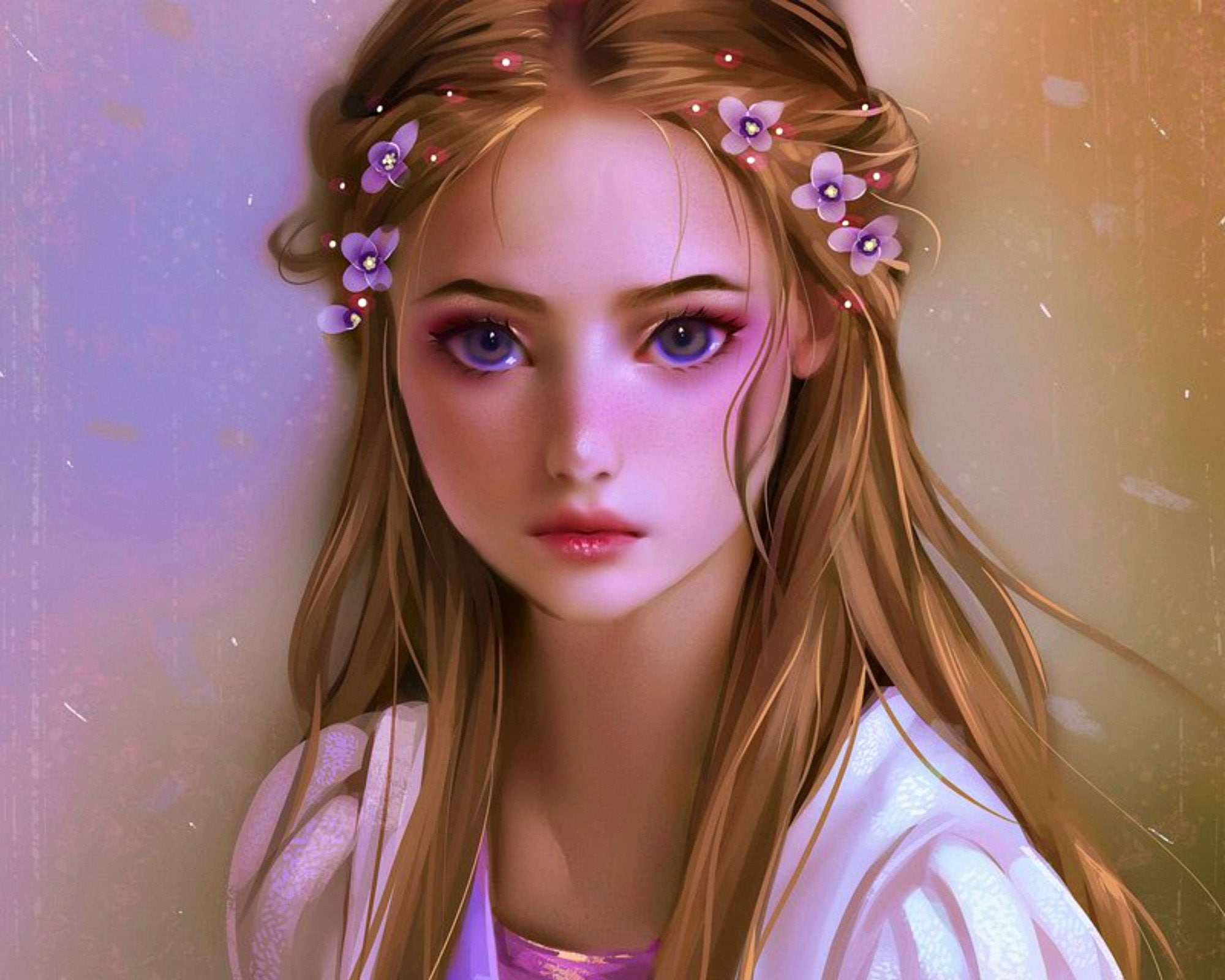 cute, girl, Blonde, fantasy, hair, flower, 1080P, Rapunzel, HD Wallpaper
