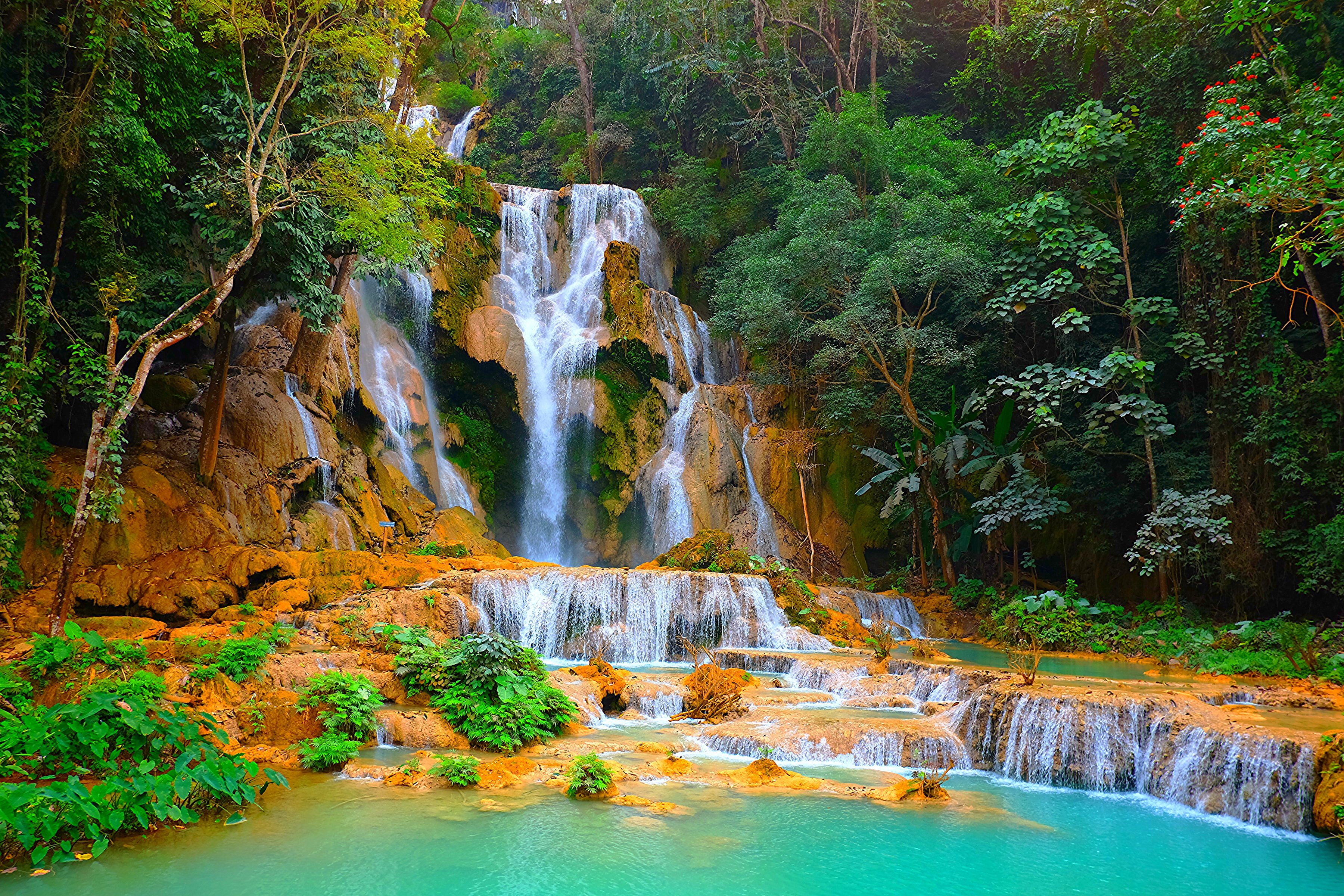 tropics, kuang, laos, waterfall, photo, rock, nature, 3600x2400, waterfalls, 2K, HD Wallpaper