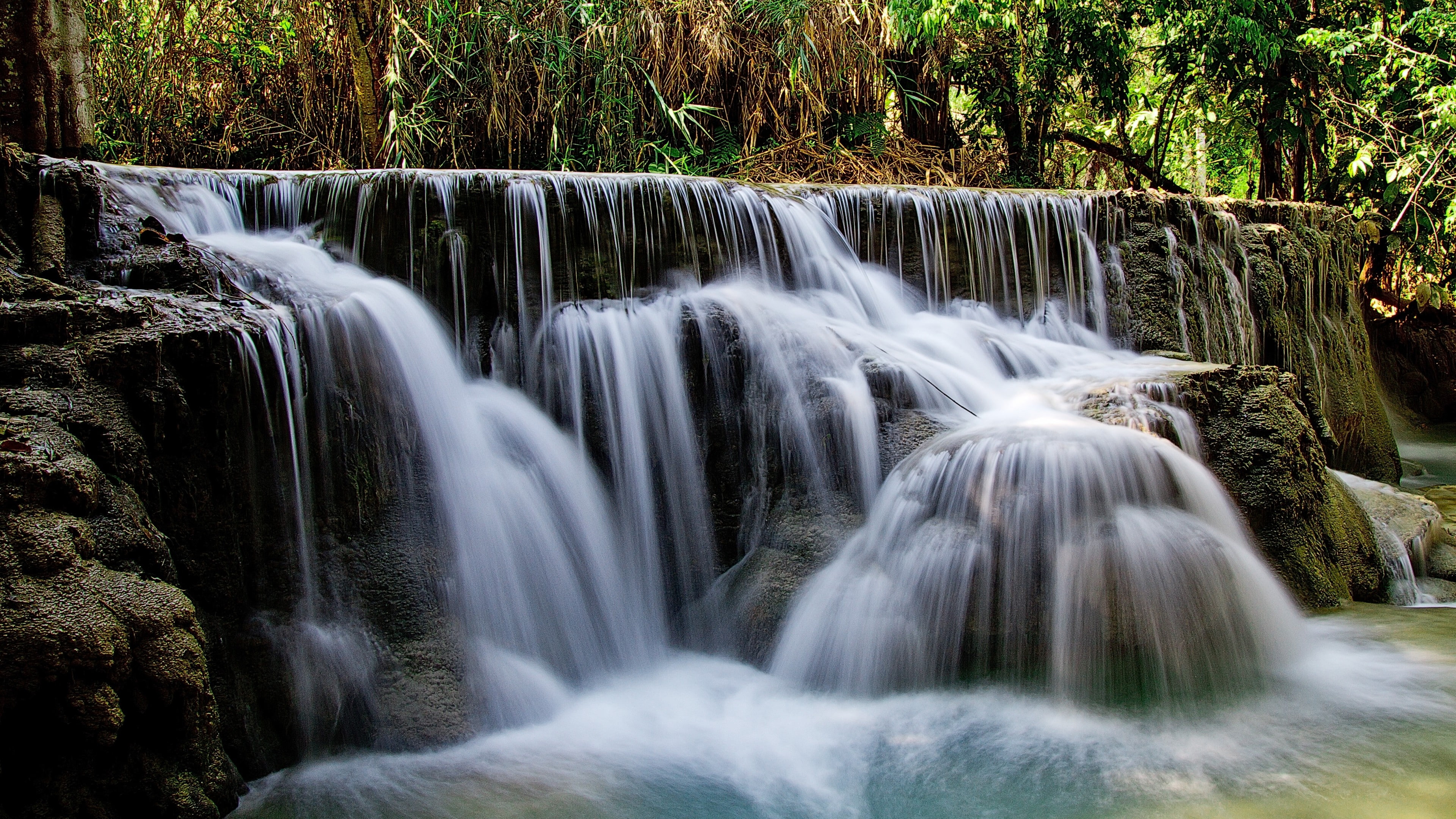 Waterfall, Laos, 4K, 5K, Kuang Si Falls, HD Wallpaper