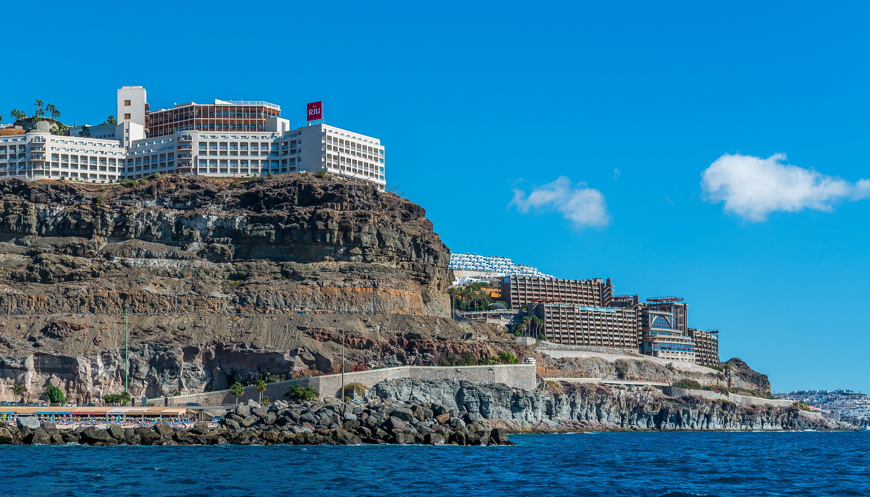 spain, islands, sea, canaria, cities, crag, puerto, rico, gran, canary, houses, 2K, HD Wallpaper