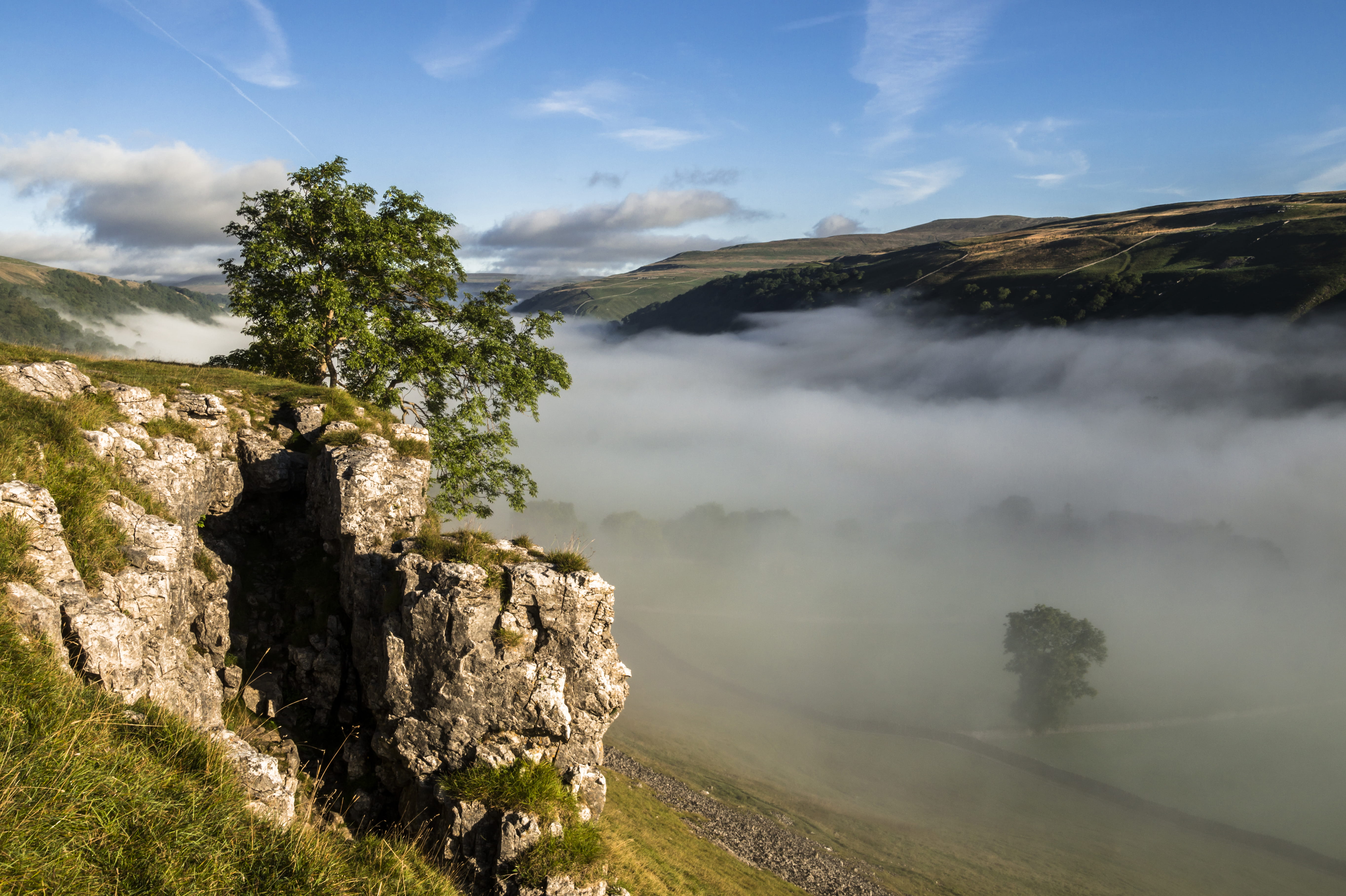 nature, landscape, remote, tree, tranquility, yorkshire dales, mountain, idyllic, scenics - nature, day, no people, mist, outdoors, rock - object, beauty in nature, HD Wallpaper